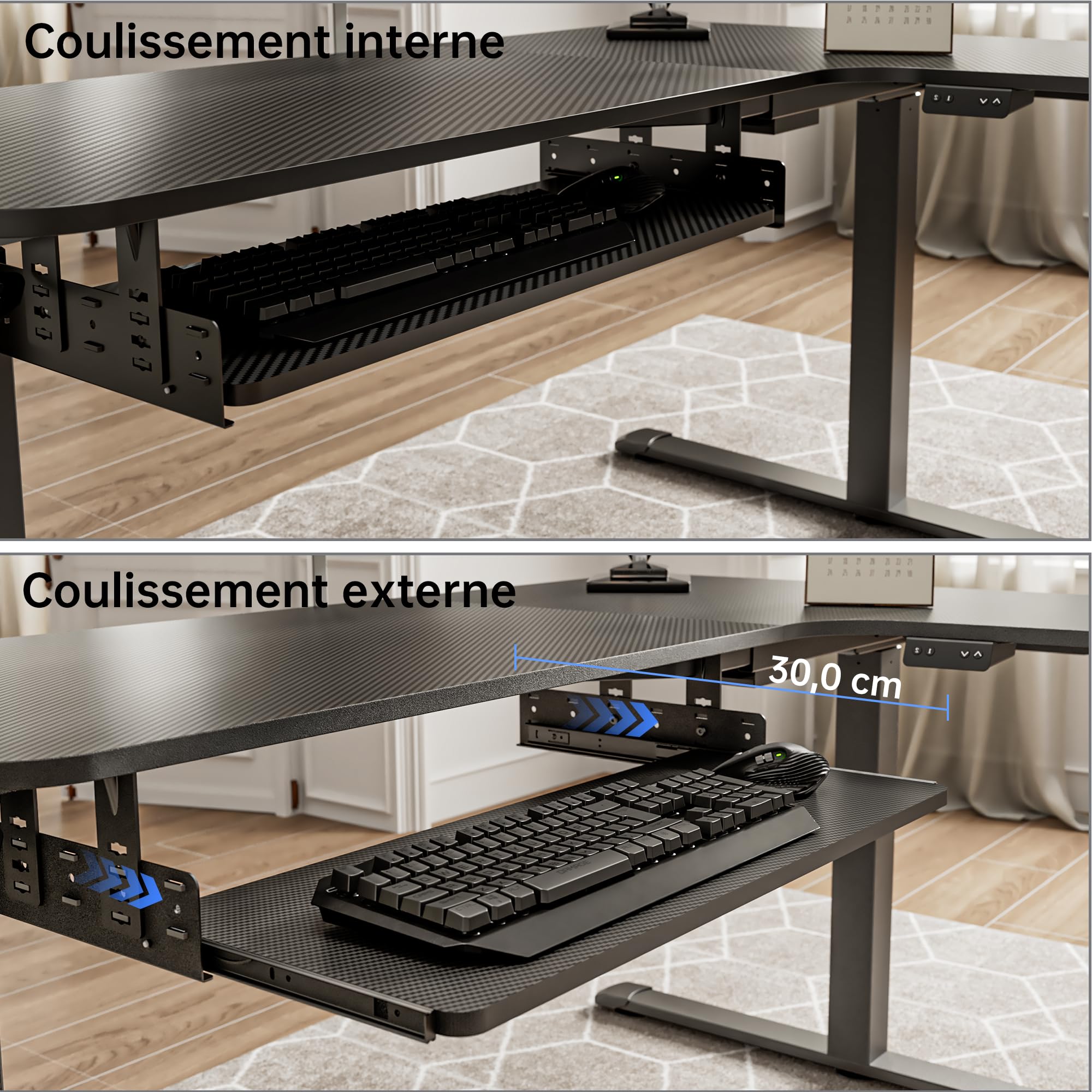 EUREKA ERGONOMIC Support Clavier Coulissant Réglable sous Bureau, Plateforme Coulissante 71 x 28 cm pour Clavier et Souris, Tiroir en Bois pour Bureau à Domicile, Noir