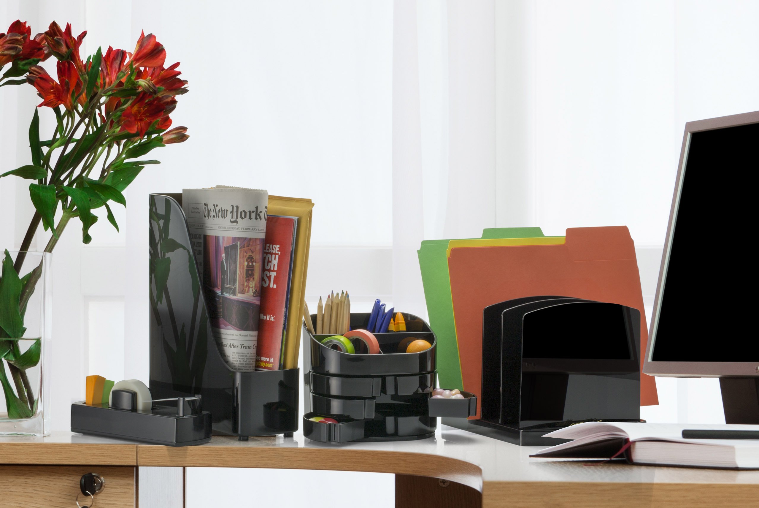 Officemate 2200 Series Executive Large Three-Tiered Pencil Cup, Black (22292)