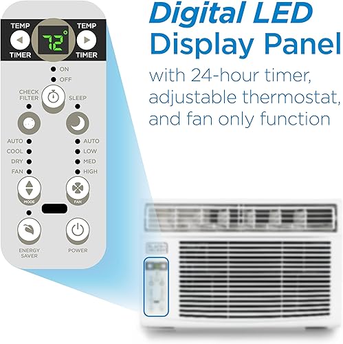 Miniatura 4 de BLACK+DECKER Aire acondicionado de ventana de 8000 unidades térmicas británicas (BTU), unidad de aire acondicionado de ventana enfría hasta 350 pies