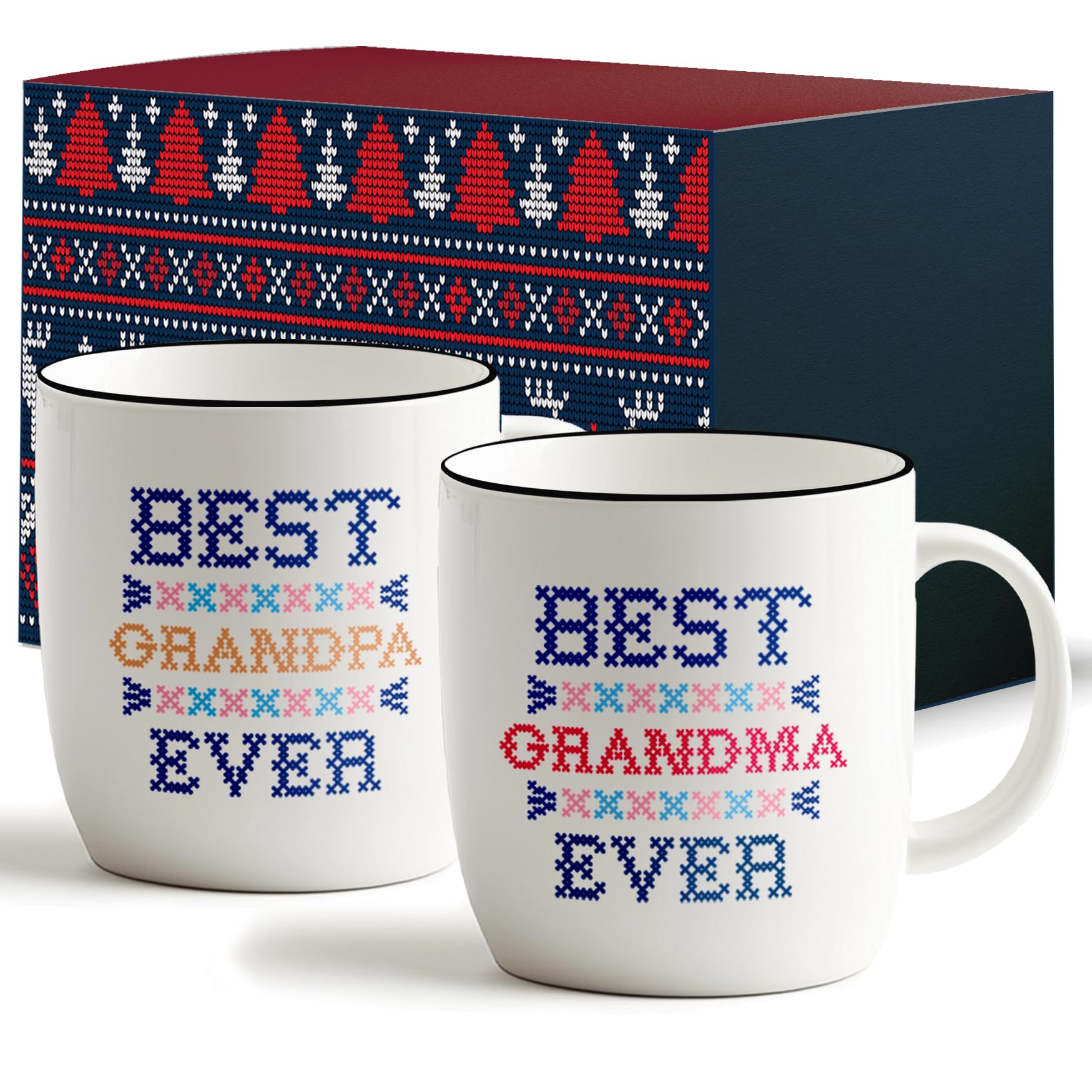 Triple Gifffted Worlds Best Grandparents Coffee Mugs for Grandma and Grandpa Gifts Ideas From Grandkids, Grandchildren, New First Time Grandparent Announcement Christmas Valentines Day, Ceramic 380ml