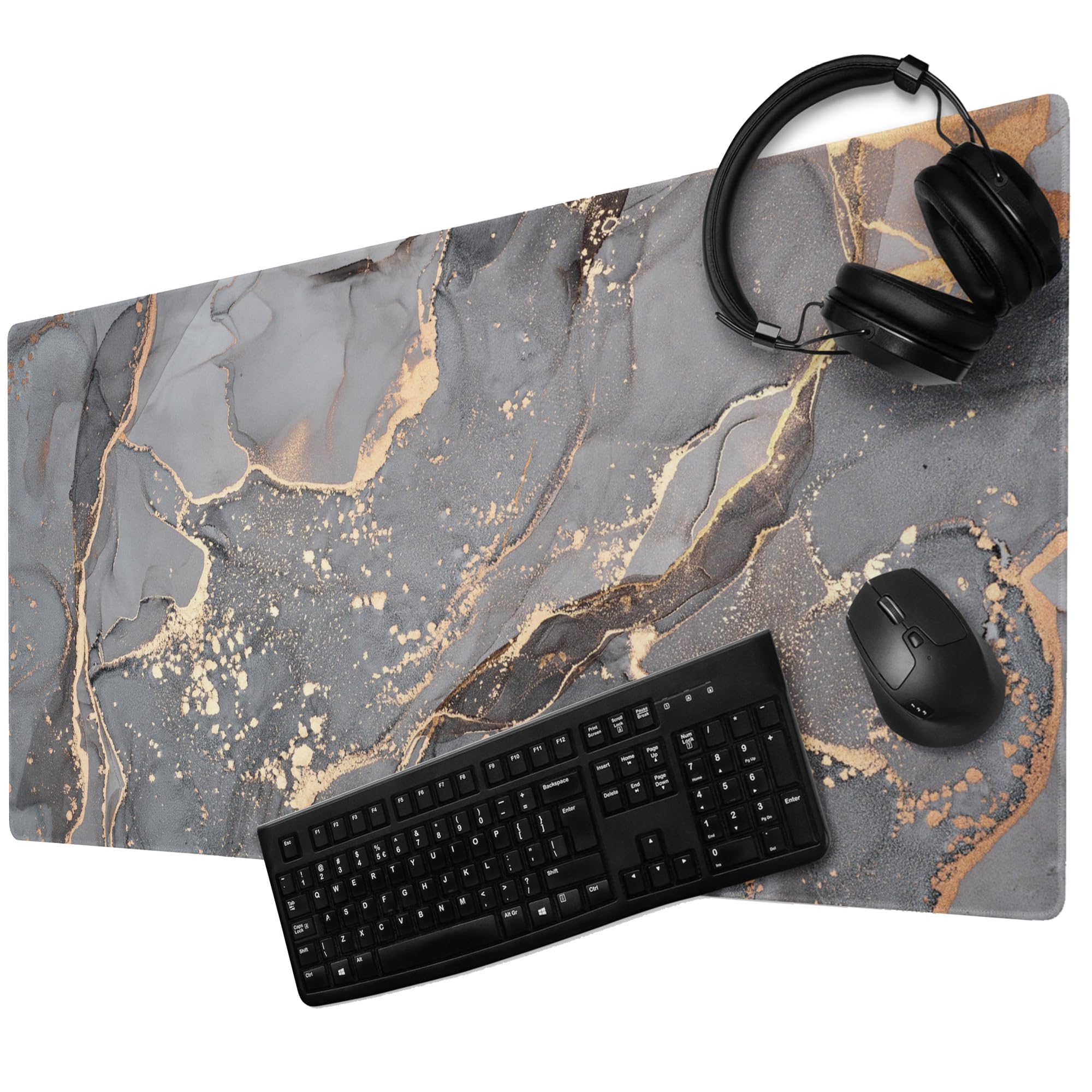 Desk Mat XXL Mouse Pad Marbel Gaming Desk Pad Extended Mousepad Long Desk Pad for Desktop with Non-Slip Rubber Base, Waterproof Surface, Durable Materials,Stitched Edges Light Portable 35.4"