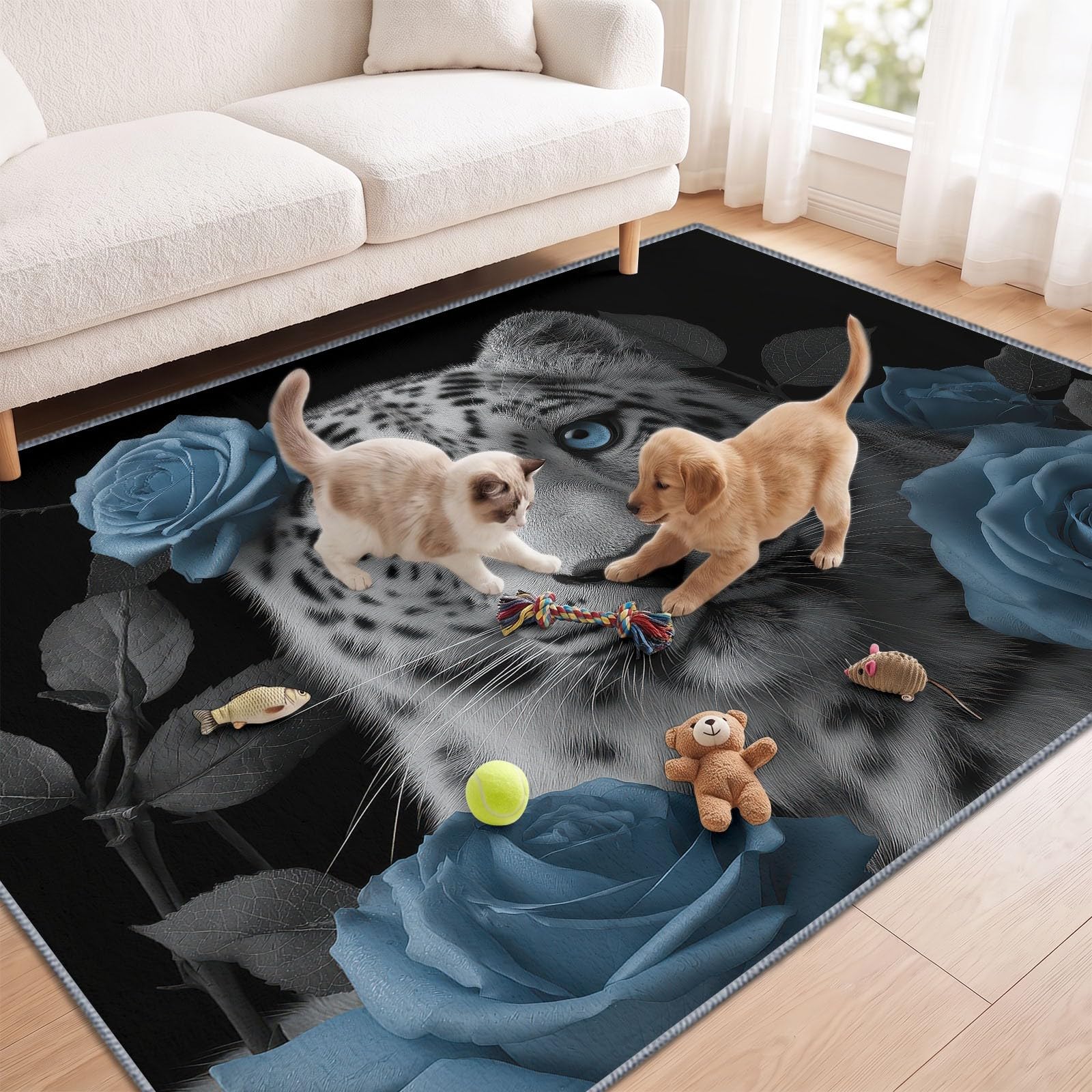 Générique Leopardo Rose Tappeto per soggiorno, lavabile, 140 x 200 cm, fantasia estetica, antiscivolo e lavabile in lavatrice, a pelo corto, morbido, per soggiorno, camera da letto o ufficio