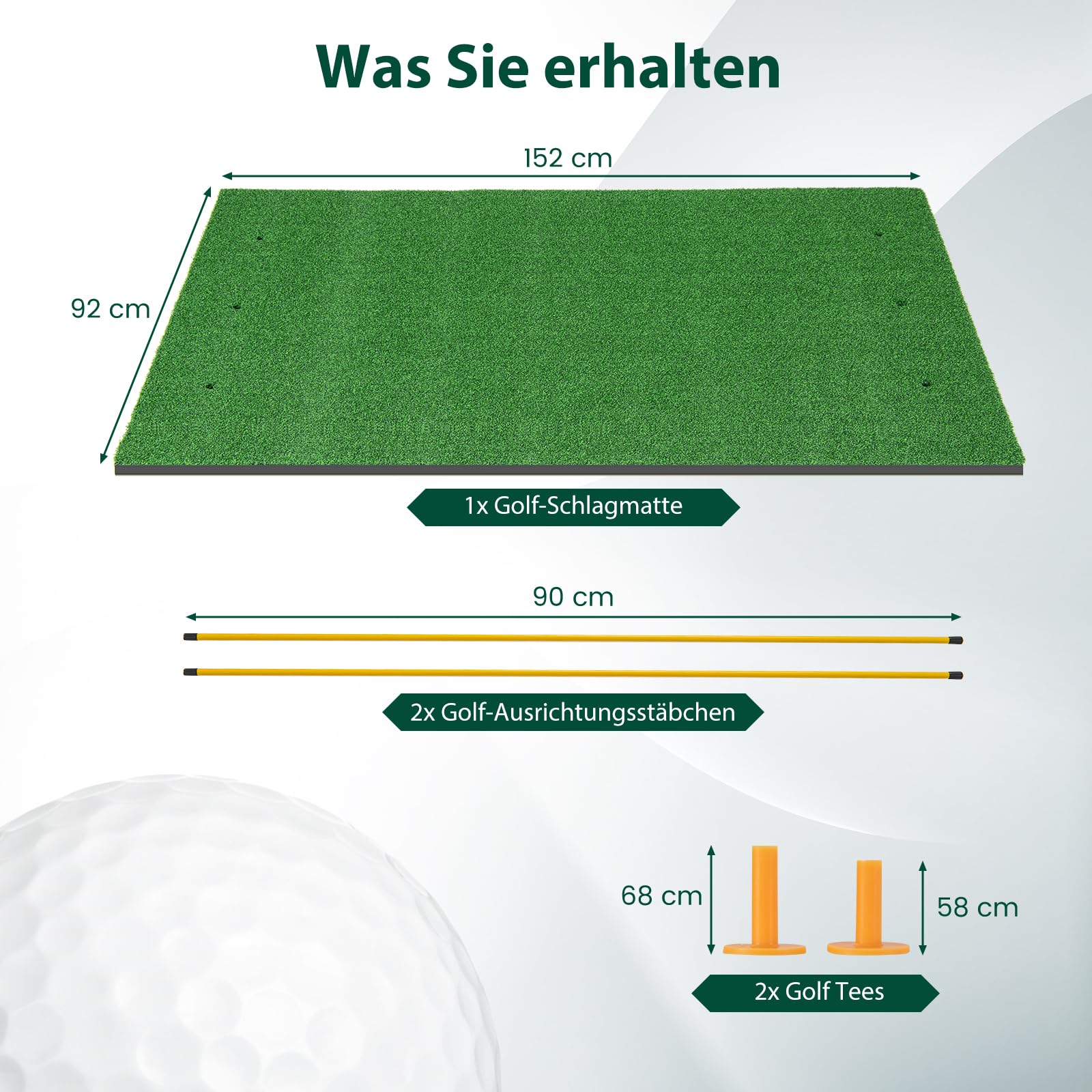 GOPLUS Golf Abschlagmatte, 152x92 cm / 152x117 cm Golf Übungsmatte mit 2 Ausrichtungsstäben & 2 Golf Tees, Golf Trainingsmatte für für Golfliebhaber & Anfänger, drinnen & draußen