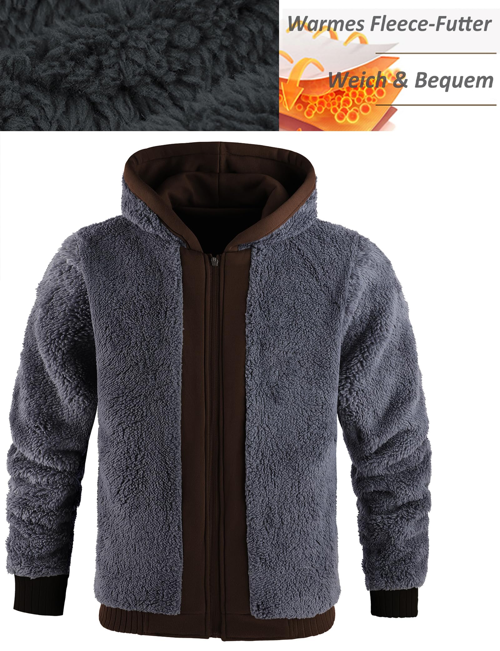 LLdress Giacca con Cappuccio da Uomo Felpa con Cappuccio con Cerniera Fodera Calda Giacca Invernale con Tasche Felpa in Pile per Escursionismo Campeggio