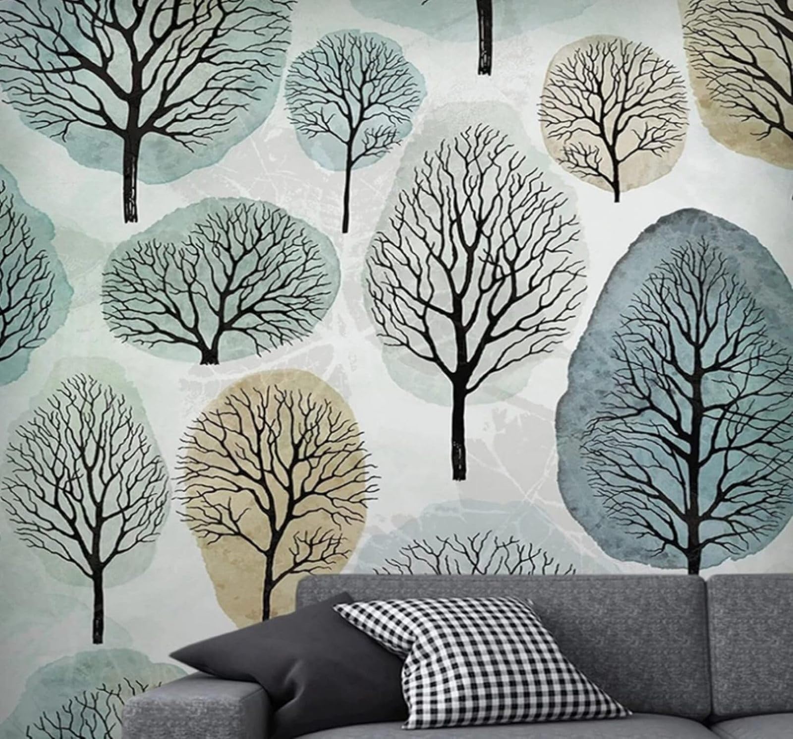 Minimalist Retro Hand Drawn Trees Pattern 3D Wallpaper Easy Install Feature Office Living Room Sofa Bedroom TV Background Wall Decoration-150cm×105cm