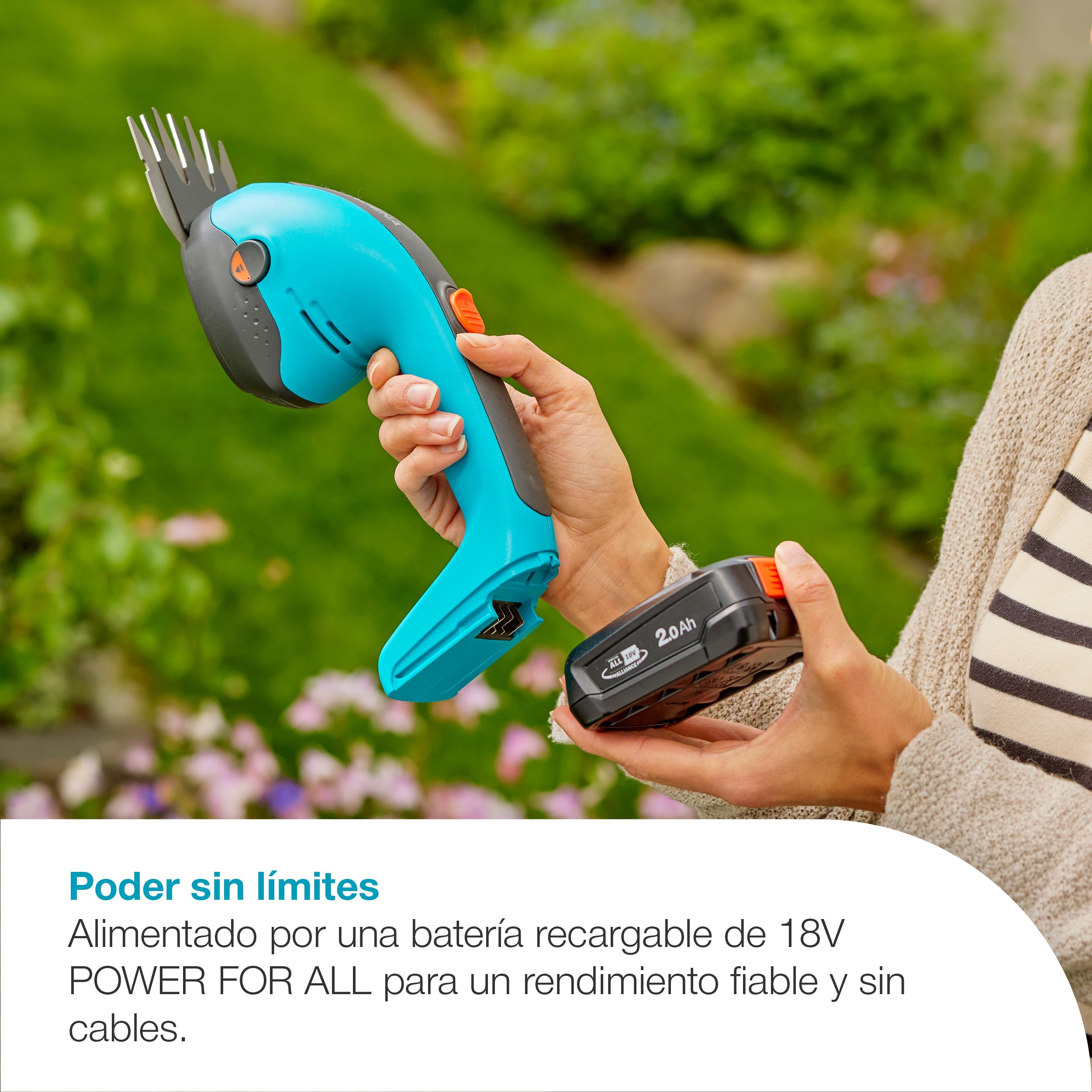 Gardena Tijeras de césped y setos en batería PowerCut 20/18V P4A Solo: Cuchillas afiladas, Hojas Intercambiables, Ligero, Almacenamiento Vertical, Sin Cable (14750-55)