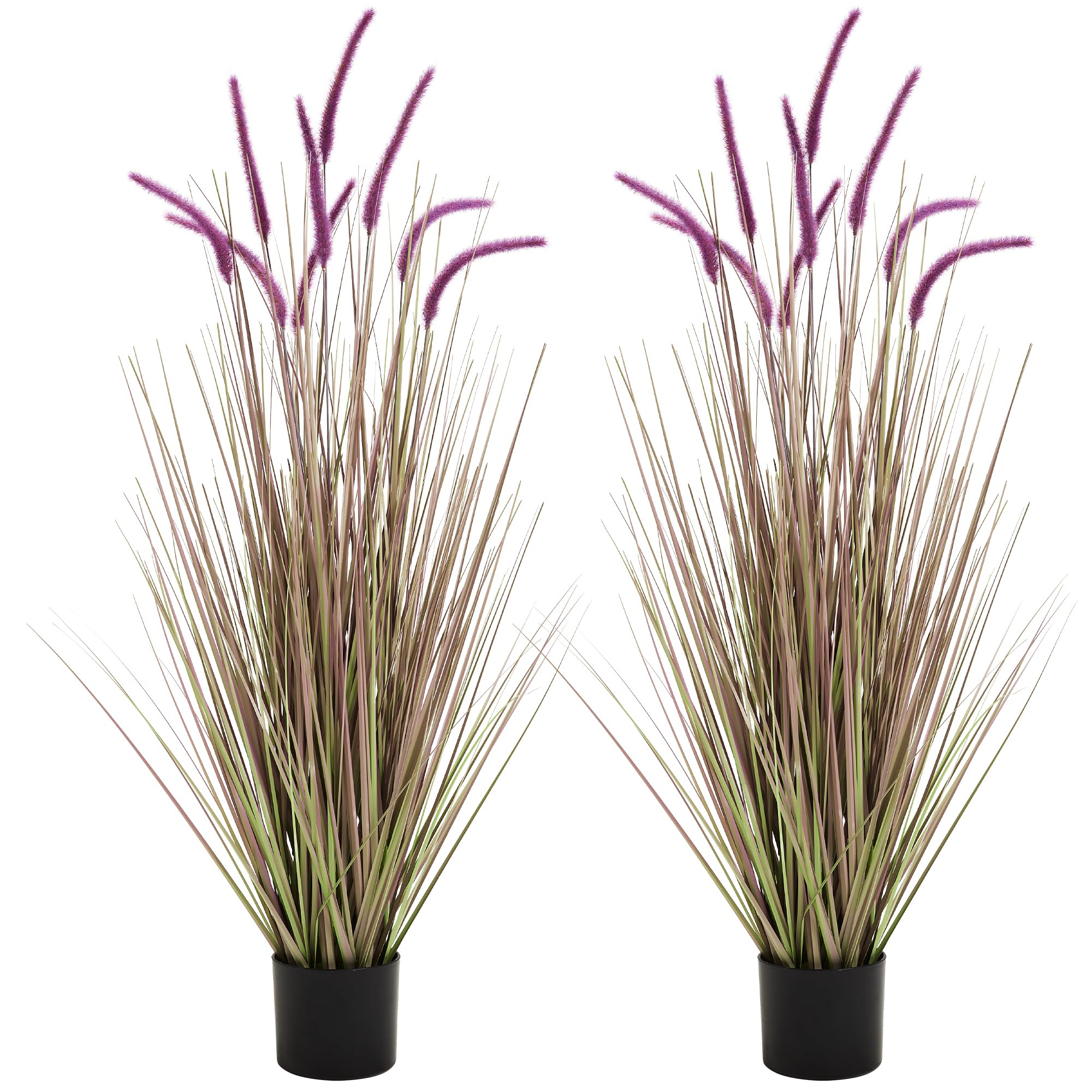 KOL 4ft 2-Pack Artificial Horsetail Reed Grass, 47.2in Lifelike Indoor Outdoor Fake Grasses Plant, Home Office Wedding Decor Plants in Pot Faux Greenery, Housewarming Gift, Purple