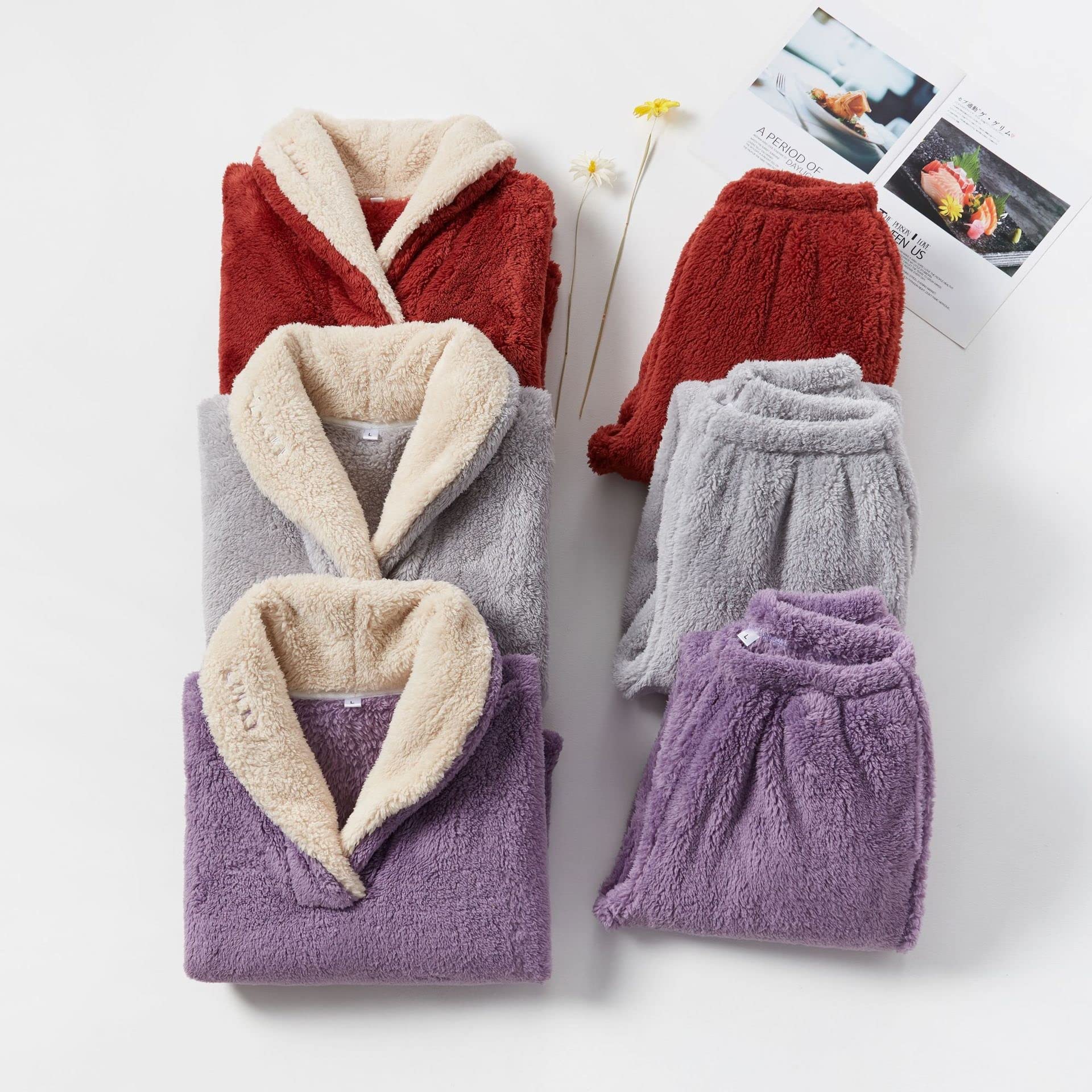 Conjunto de Pijamas de Invierno Pijamas de Franela para Mujer Otoño y Cálido Traje de Terciopelo de baño de Coral Ropa de Dormir para Mujer Batas (Color : B, Size : M Code)