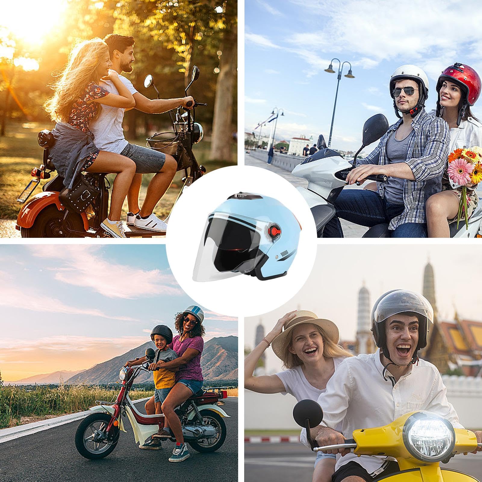 Casco da Moto per Adulti, Casco da Moto Aperto Con Doppia Visiera, Casco Da Scooter Uomo Donne Adulto Unisex, Casco Semiaperto 3/4 Con Occhiali, Cappucci di Protezione di Sicurezza per Adulti