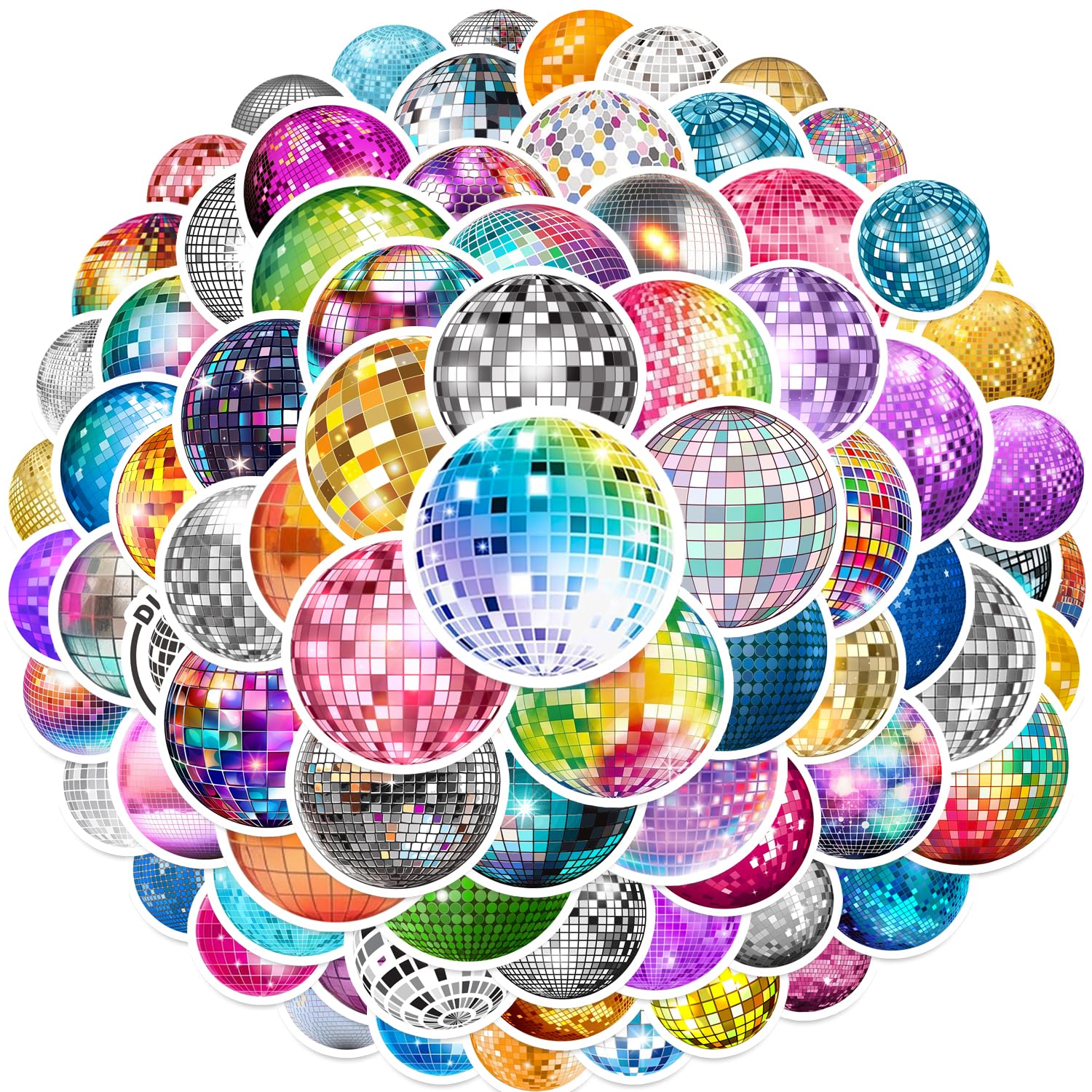 100 PCS Disco Ball Stickers Mirror Disco Ball Vintage Stickers Disco Party Favors Birthday Party Decorations Supplies Waterproof Vinyl Sticker Decals