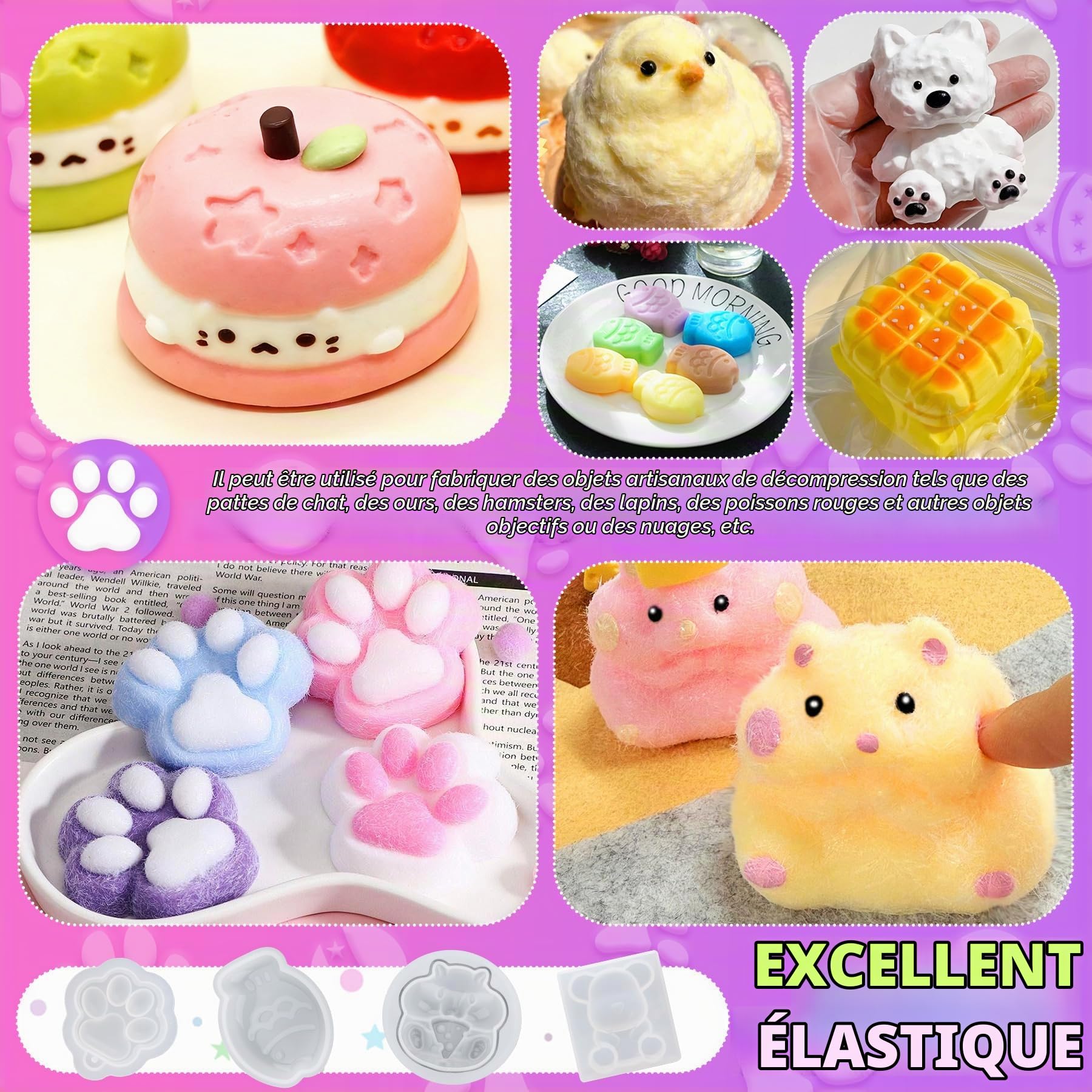 Kit de Squishy Fabrication en Silicone Liquide - Rapport AB 1:1 Mélangé en Caoutchouc de Silicone Super Doux pour Squishy Maker, Kit de Fabrication de Cadeau Parfait pour Soulager (Translucide, 1000g)