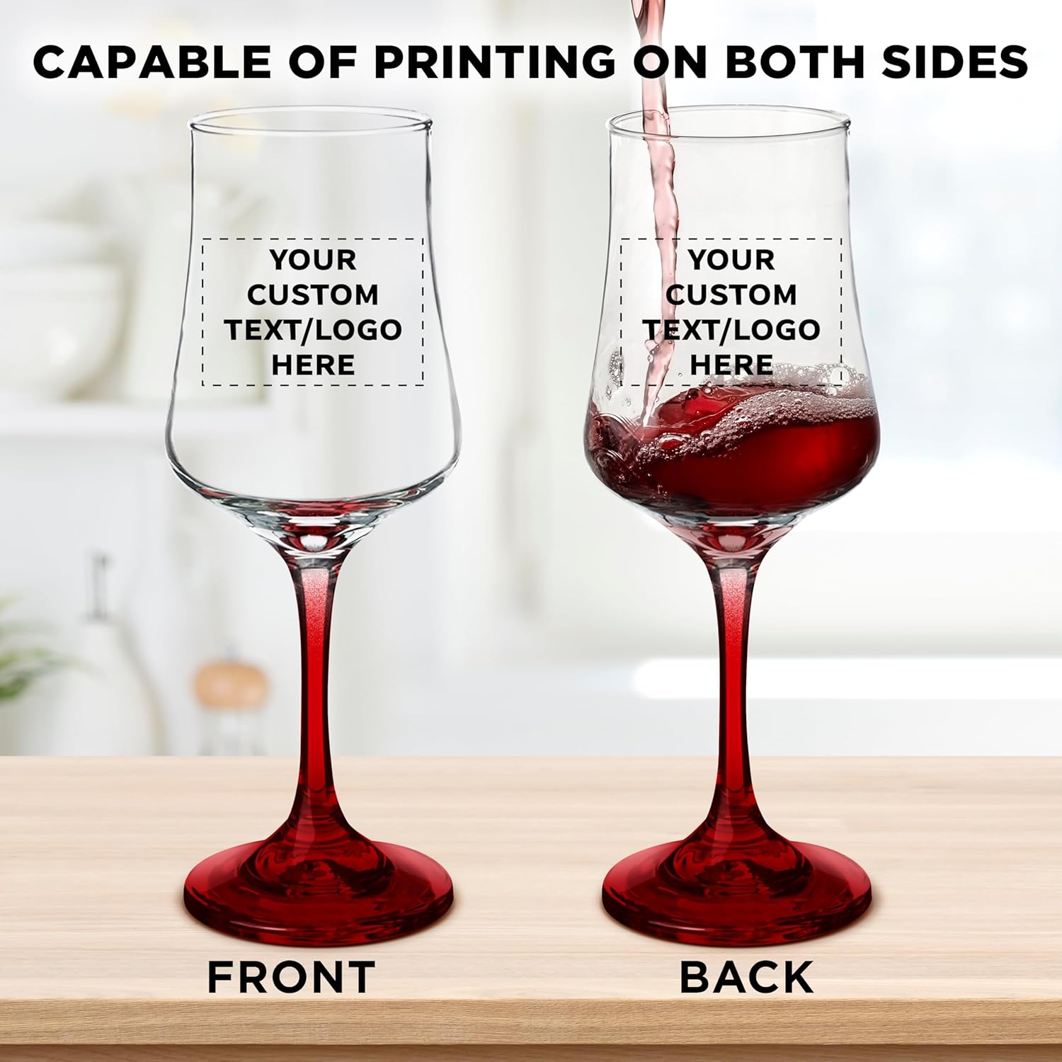DISCOUNT PROMOS Custom 12 oz. Bolonia Wine Glasses Set of 10, Personalized Bulk Pack - Elegant Glassware, Event Giveaways, Corporate Gifts - Red