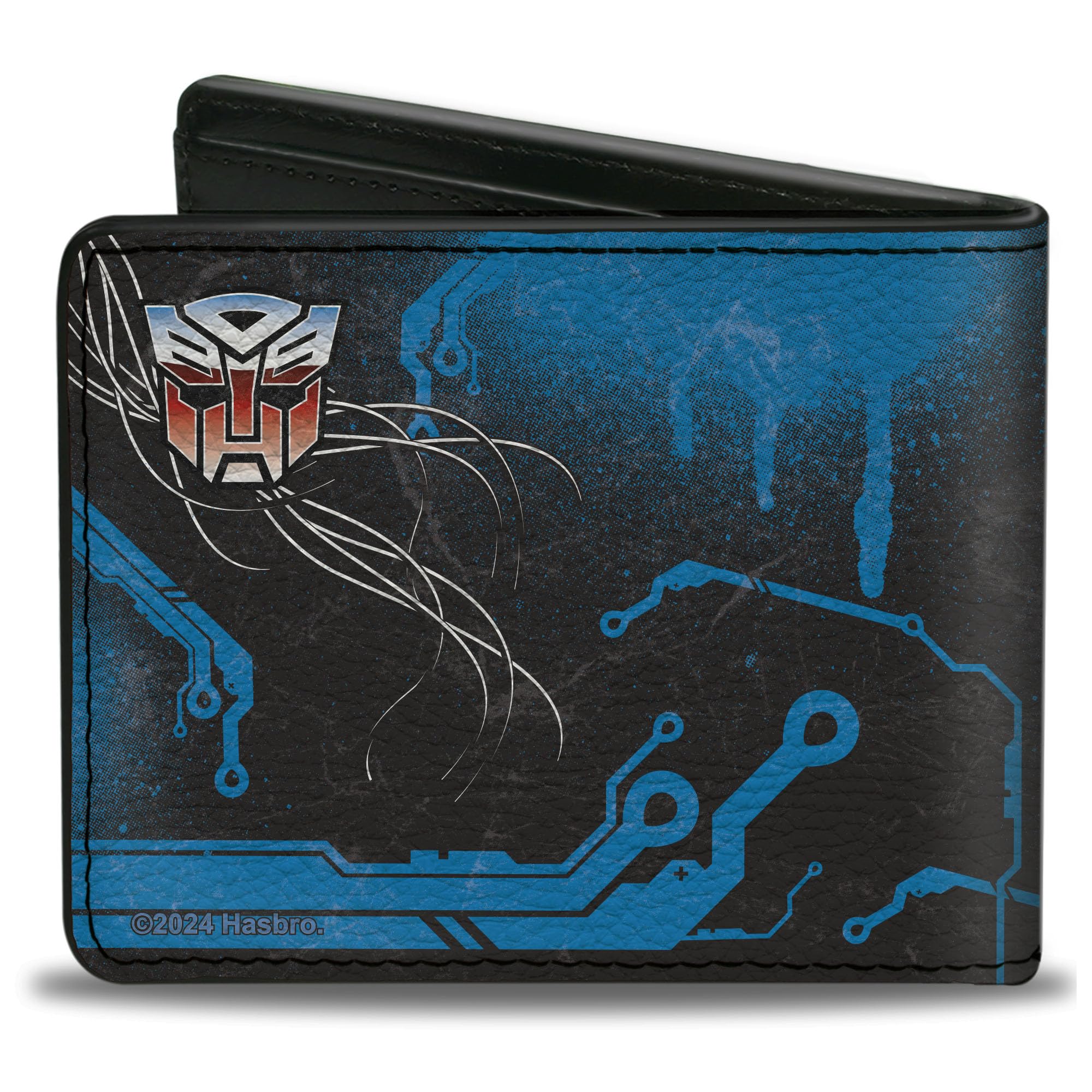 Hasbro Wallet, Bifold, Transformers Autobot Gradient Shield and Circuitry Black Blue, Vegan Leather