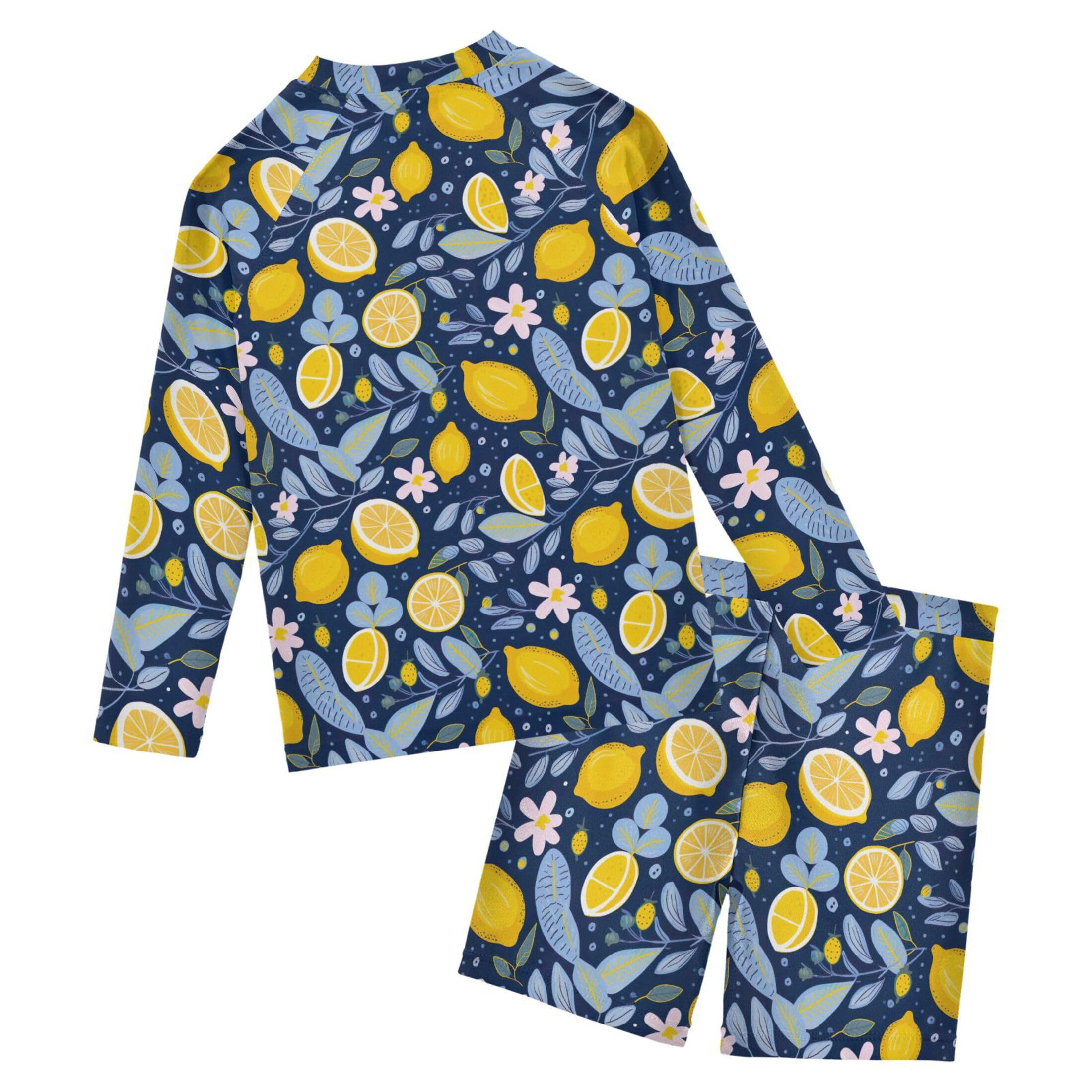 Lemon Fruit Summer Toddler and Baby Boys' 2-Piece Swimsuit Trunk, Long Sleeve Rashguard Bathing Suit B0402679