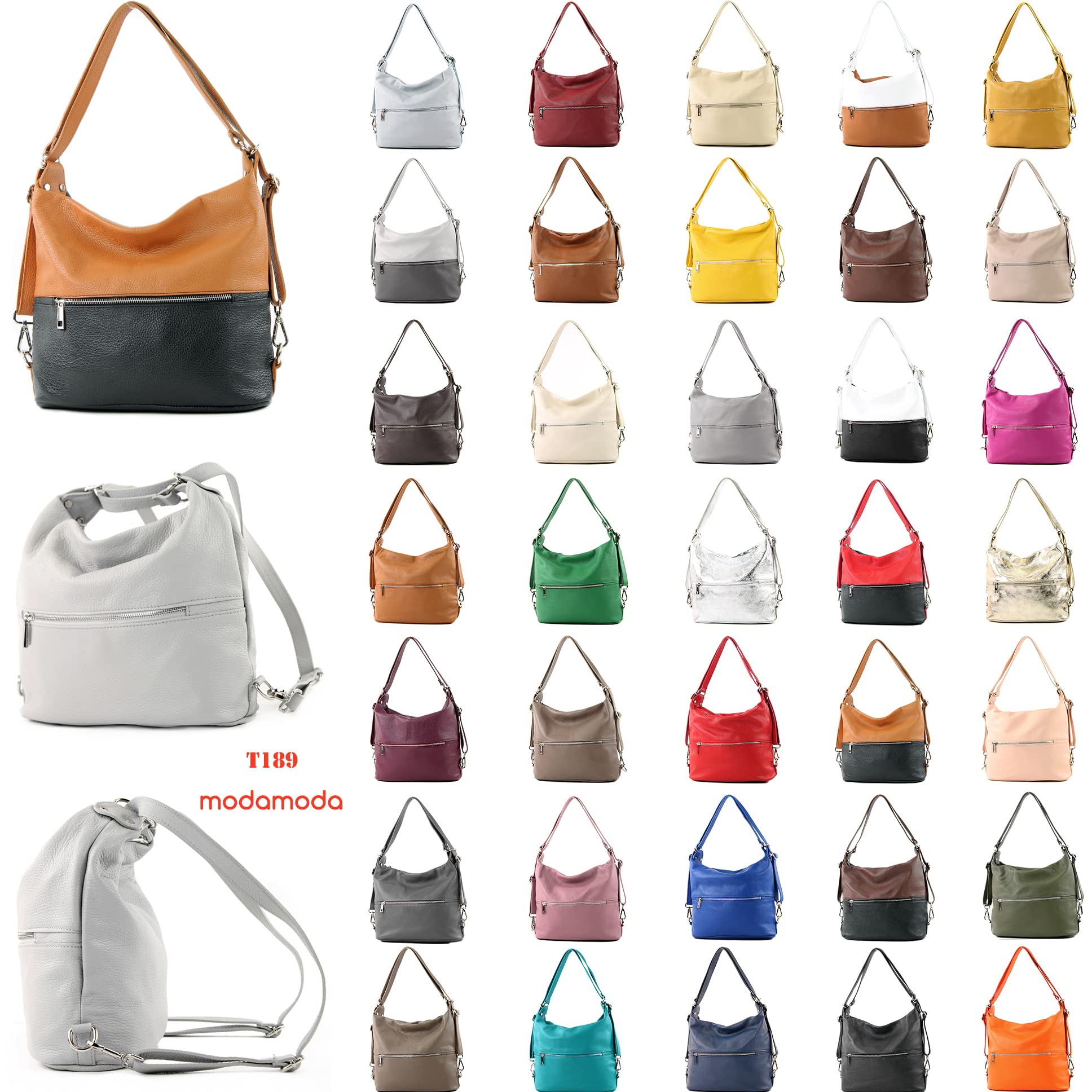 modamoda de T189 Damen Leder Rucksack Schultertasche, handmade in Italy