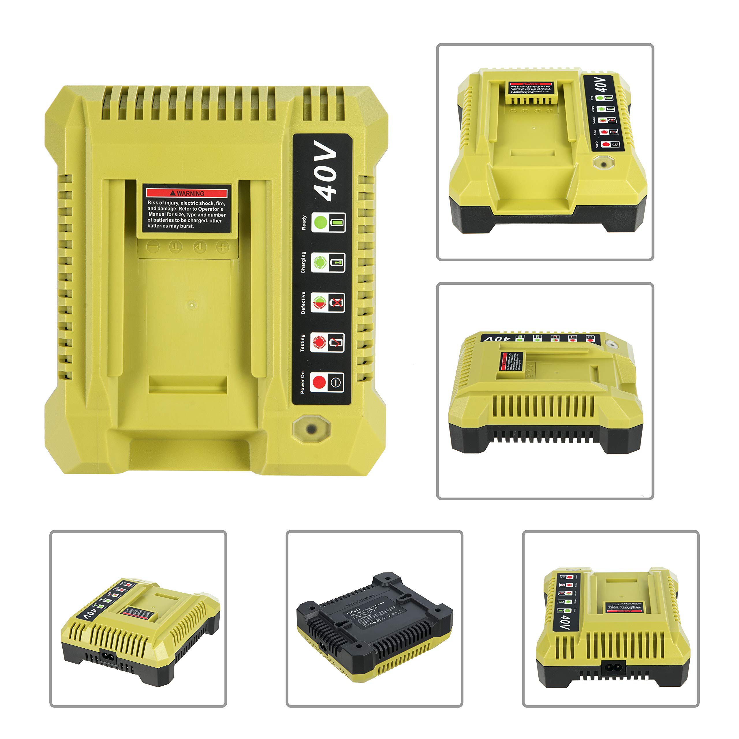 Caricabatterie 40 V per Ryobi 40 V, OP401, compatibile con batterie agli ioni di litio Ryobi da 40 Volt OP4015 OP4026 OP4030 OP4040 OP4050 OP40601