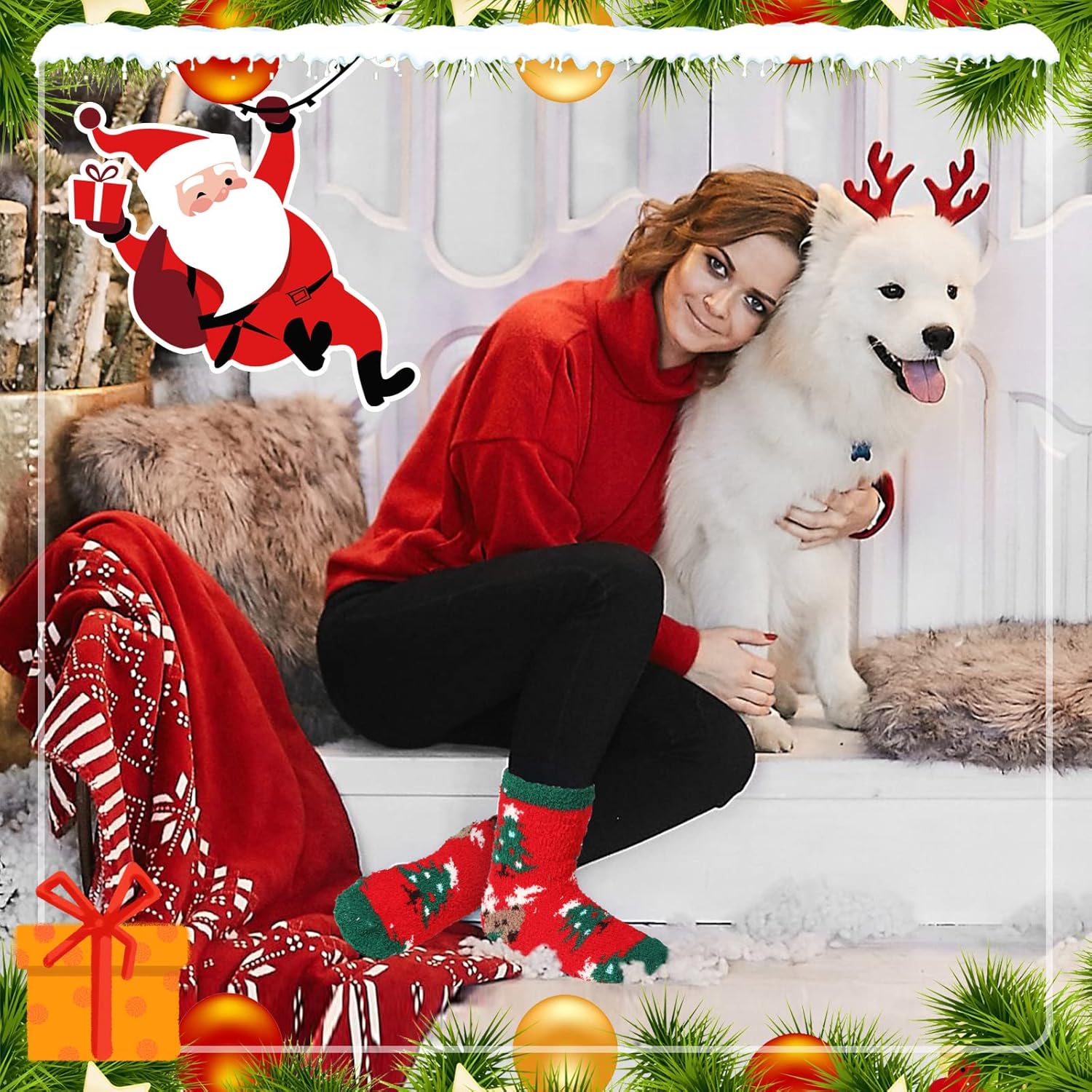 Meanplan 24 Pairs Christmas Fuzzy Socks Womens Bulk Xmas Winter Holiday Cozy Fluffy Warm Sock Pack for Christmas Gift - Image 5