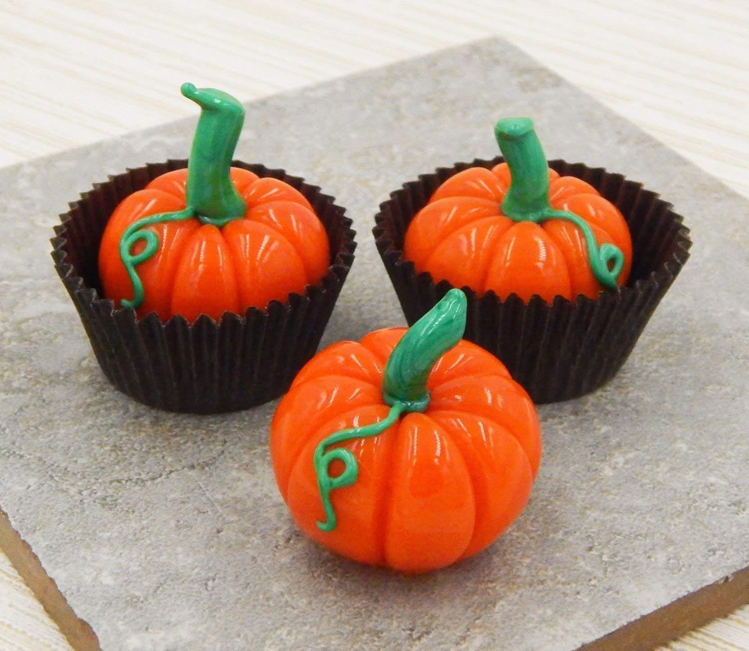 Pumpkin Art Glass Chocolate Halloween Handmade Gift Seasonal Gourd Table Décor Fall Autumn (Orange, Pumpkin) (Orange Pumpkin)