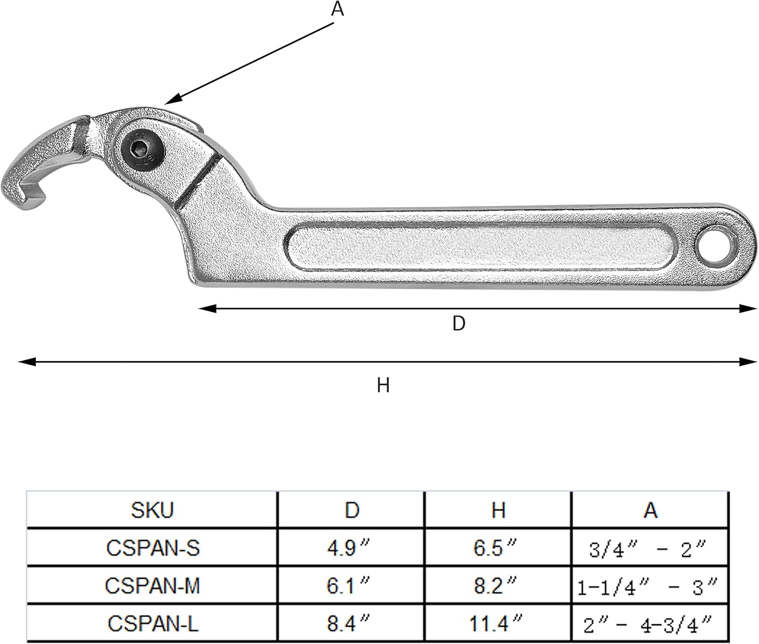 HFS(R C Spanner Hook Wrench Tool Chrome Vanadium Adjustable Steel - 51-121mm 2-4-3/4"