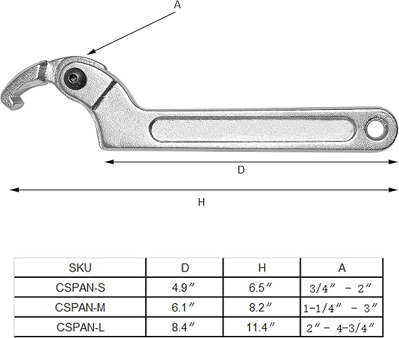 HFS(R C Spanner Hook Wrench Tool Chrome Vanadium Adjustable Steel - 51-121mm 2-4-3/4