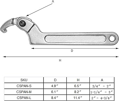 HFS(R C Spanner Hook Wrench Tool Chrome Vanadium Adjustable Steel - 51-121mm 2-4-3/4