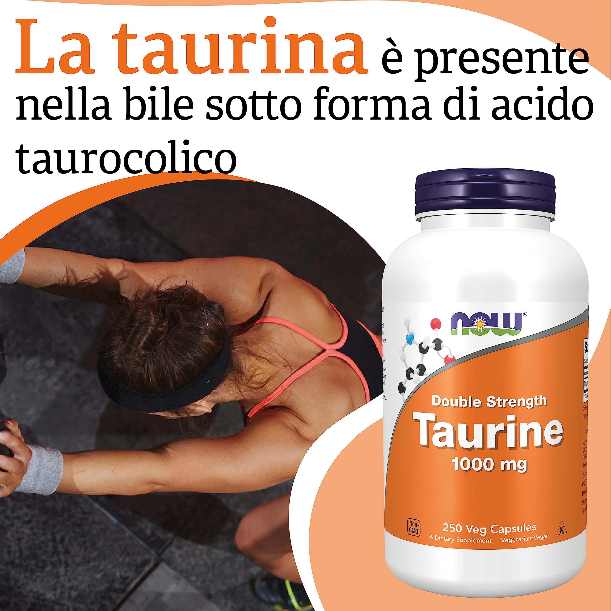 Now Foods, Double Strength Taurine, 1000mg, 250 capsule Vegan, Testato in Laboratorio, Senza Glutine, Senza Soia, Senza OGM, Vegetariano