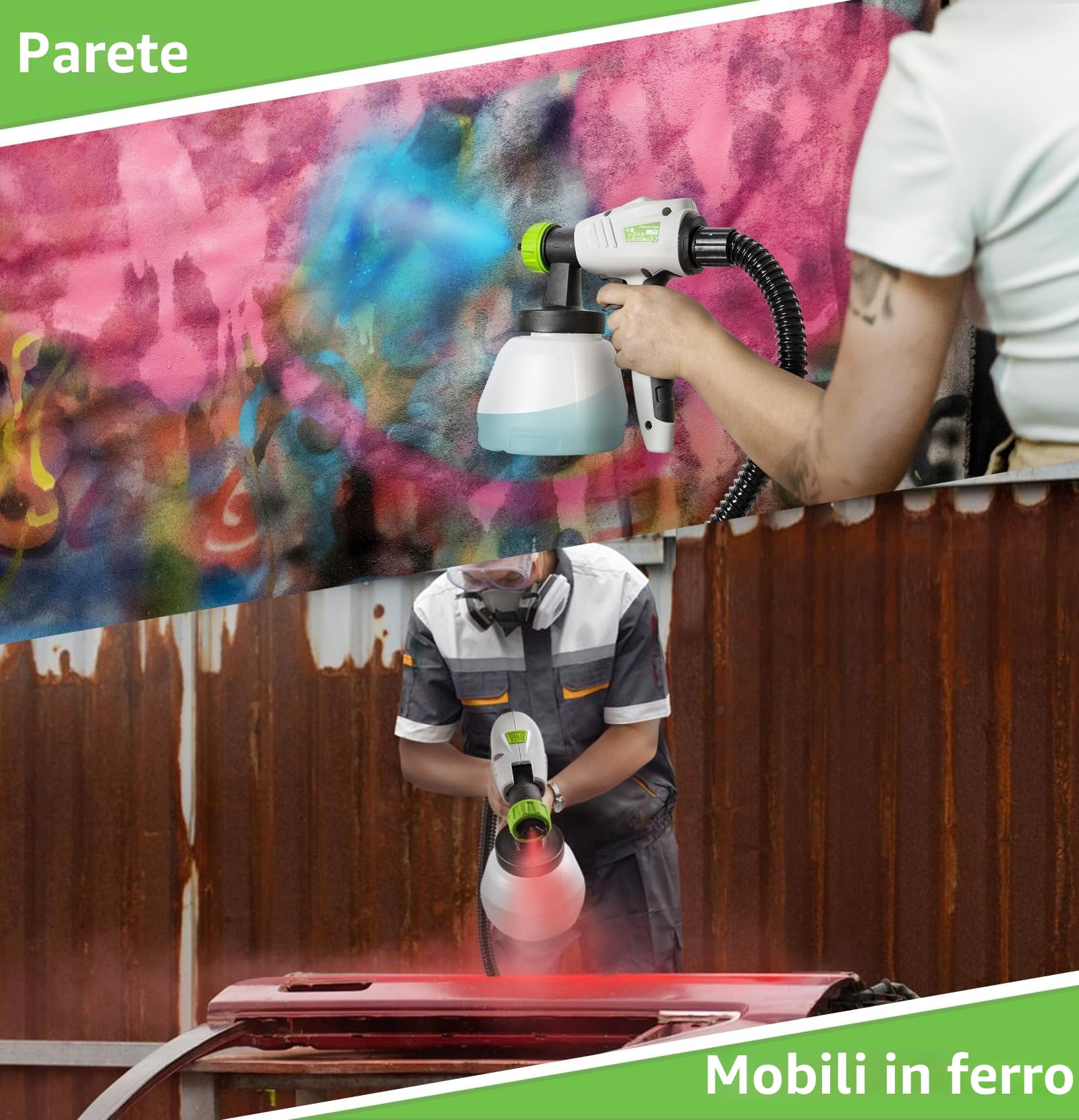 Pistola a Spruzzo, Huepar Tools 800W Spruzzatori di Vernice con 4 Ugelli in Rame e Filtro, Flusso Massimo di 1200ml/min, 3 Modalità di Pittura, Contenitore 1300 ml, Facile da Usare e da Pulire-SG800