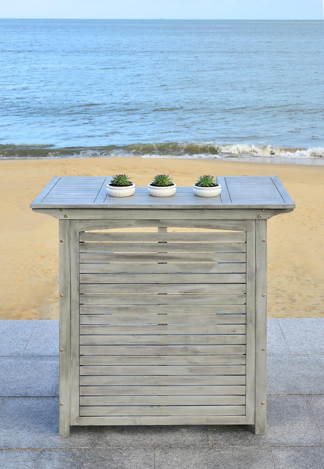 Safavieh Outdoor Living Collection Monterey Washed Bar Table, Grey