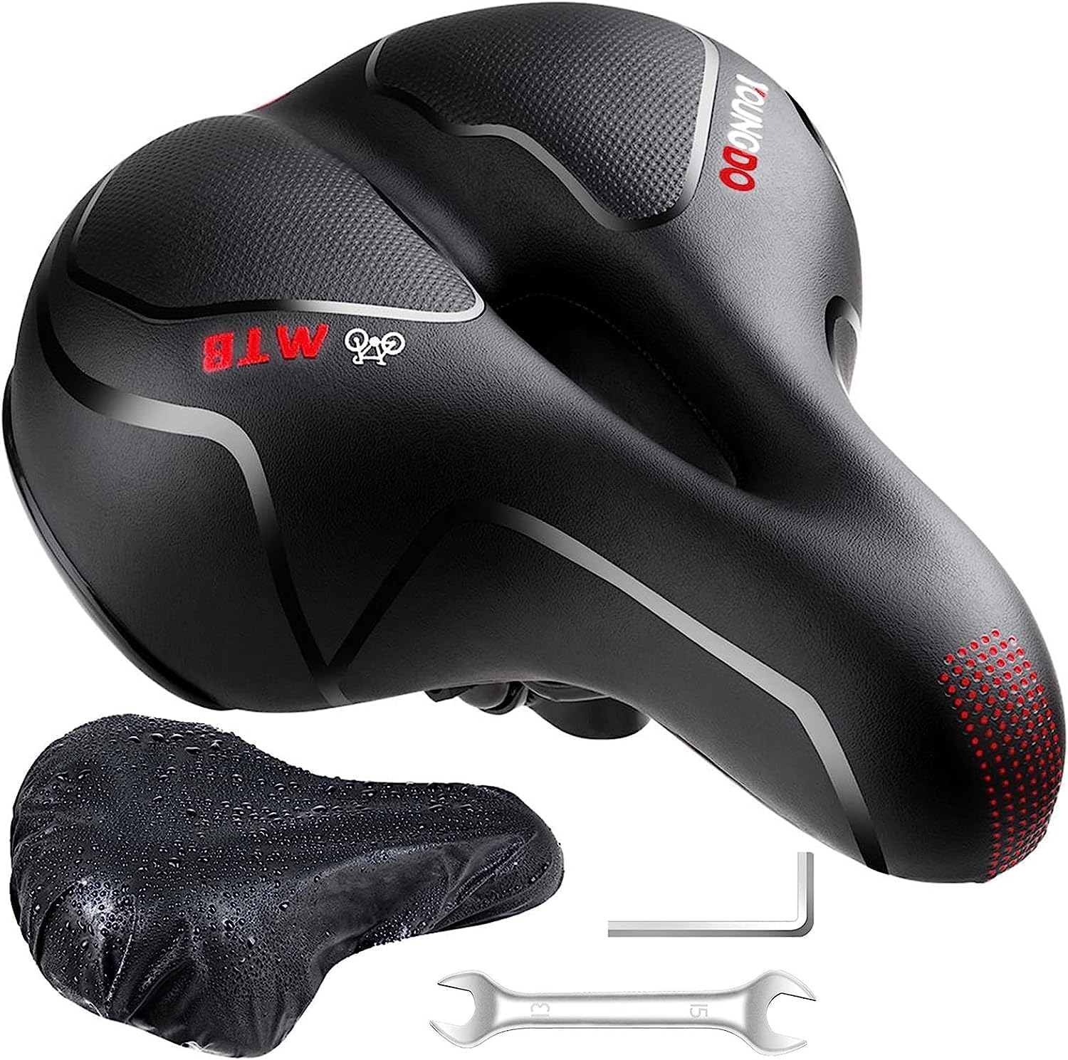 YOUNGDO Bike Seat, Bicycle Saddle Comfortable Soft Wide Road Bike Gel Saddles,Breathable Mountain Bike Seat,Suitable for MTB Mountain Bike,Folding Bike,Road Bike,Spinning Bike, Exercise Bikes