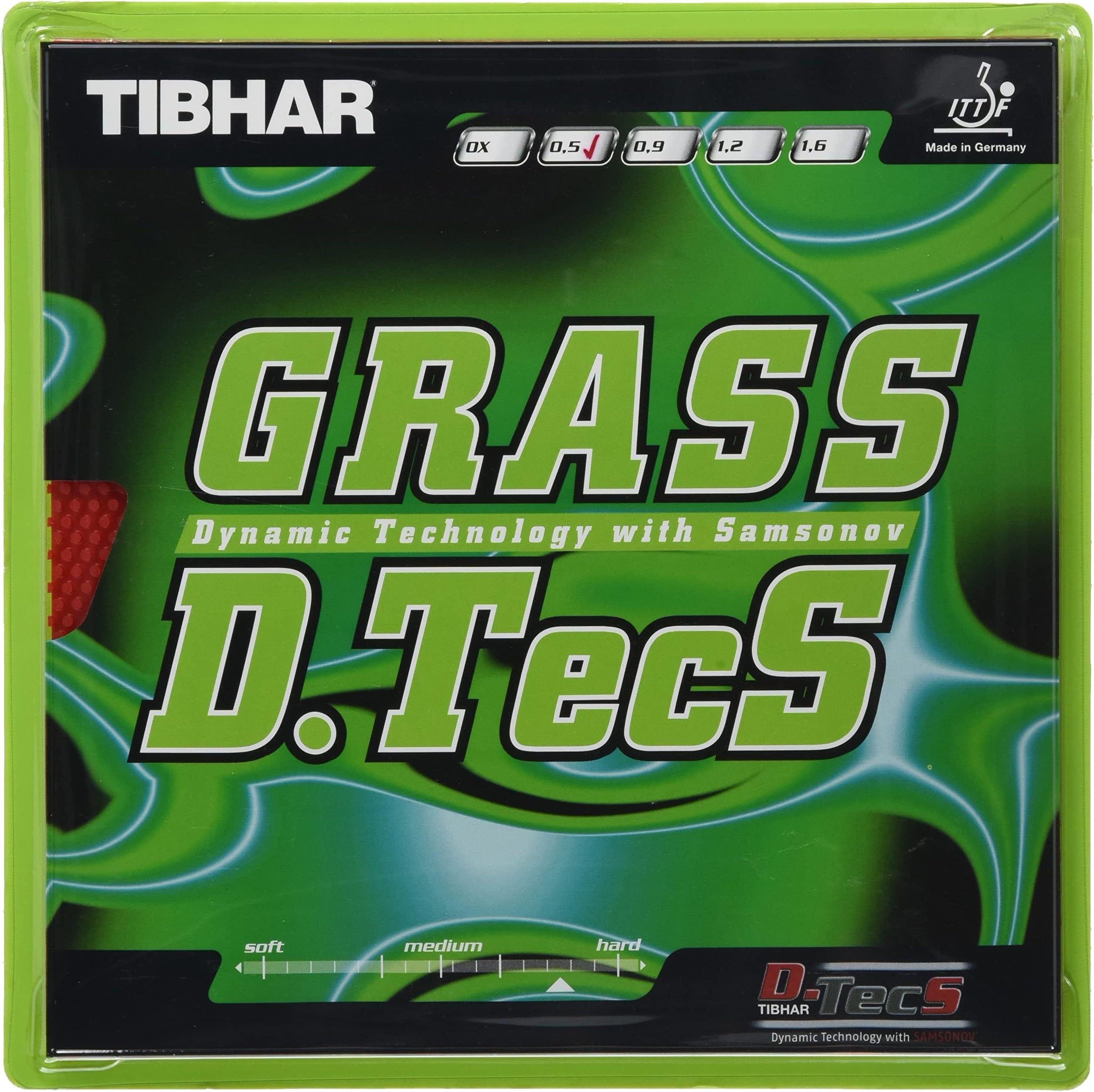 TIBHAR GRASS D TECS TABLE TENNIS RUBBER (Red, 0.9 mm)