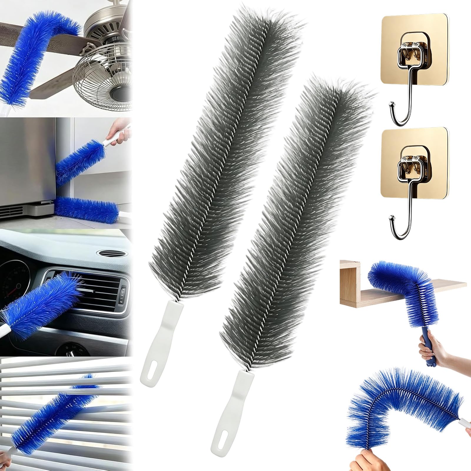 Dawhare 2Grey Bendable Microfiber Head, Cobweb Duster, Fan Cleaner Brush Reusable Dust Remover Washable Ldeal For Electric Fans, Air Conditioning, Car Vents, Curtains (2Grey)