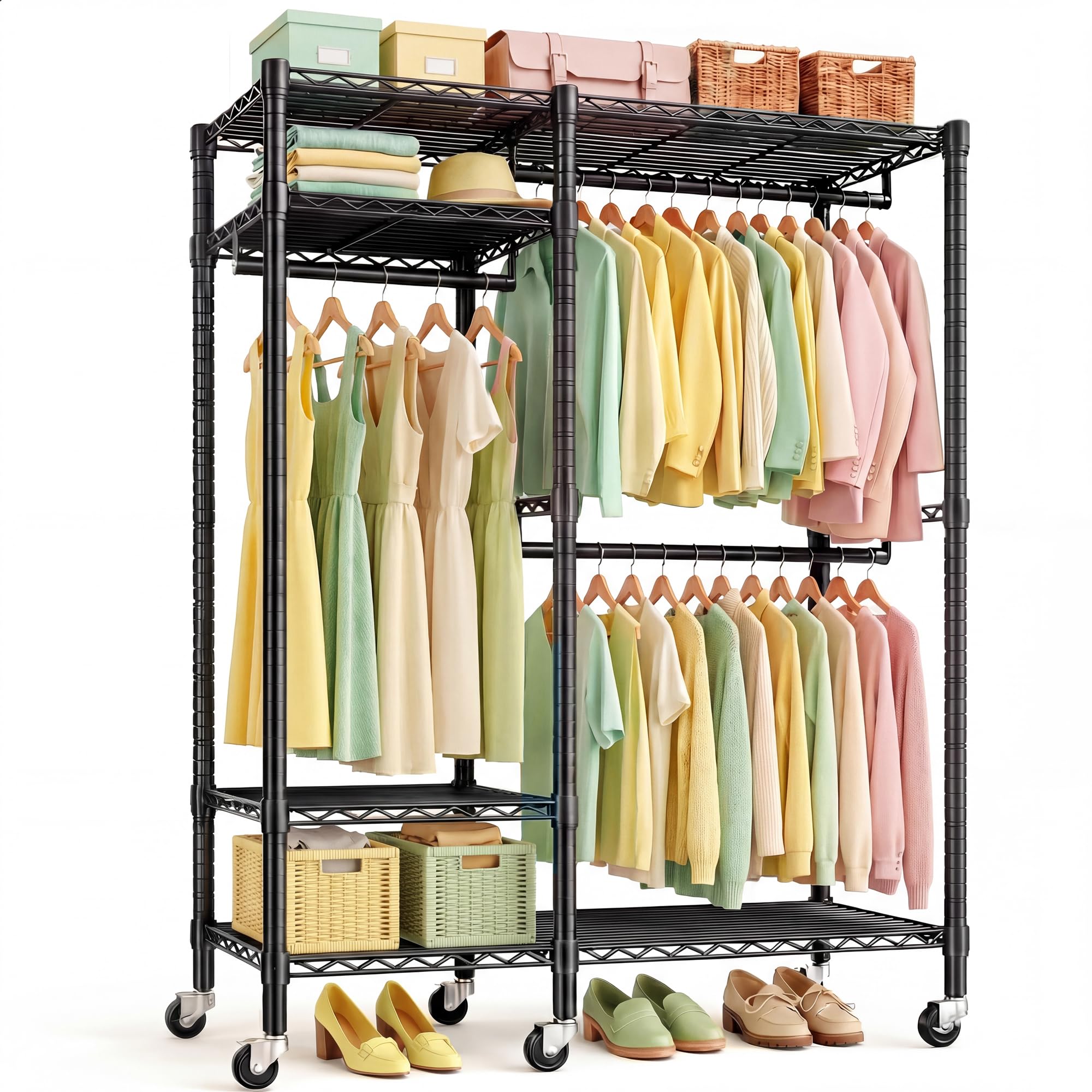 REIBII EIBII Heavy Duty Clothes Rail, 338kg Max Load, Lockable Wheels