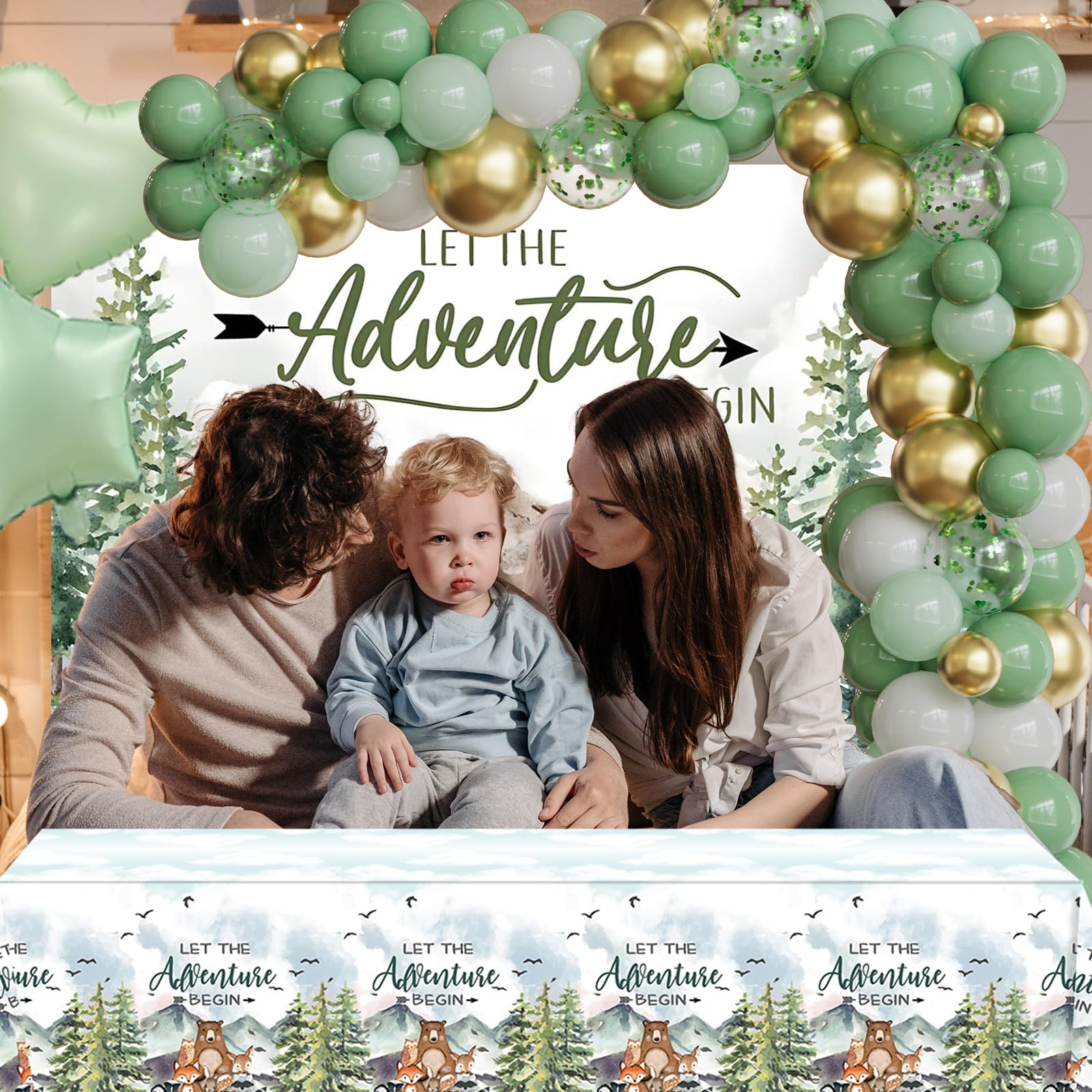 Adventure Awaits Baby Shower Decorations - 3-Piece Pennant Banner, Forest Mountain Theme, Pre-Strung - View #12
