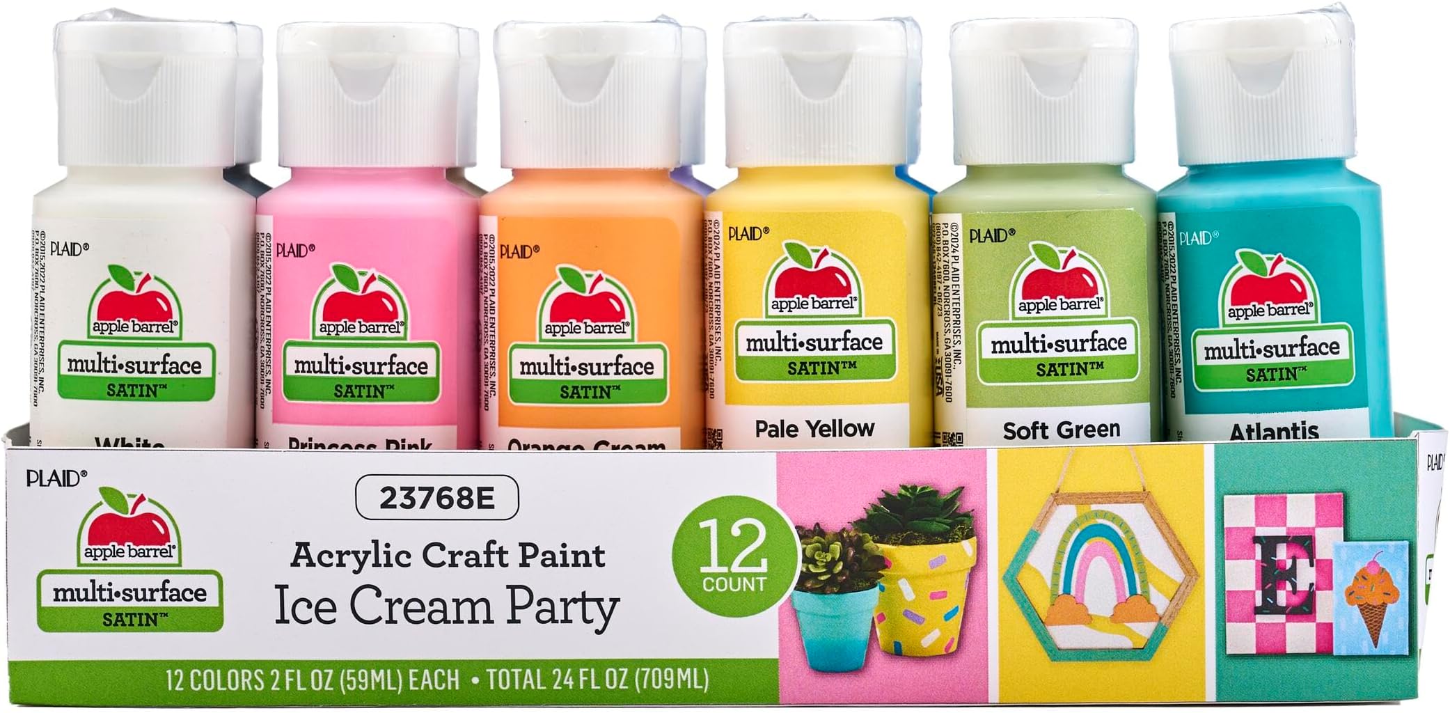 Ice Cream Inspired Colors, Multi-Surface Acrylic Craft Paint Set, Includes 12 Colors, Satin Finish