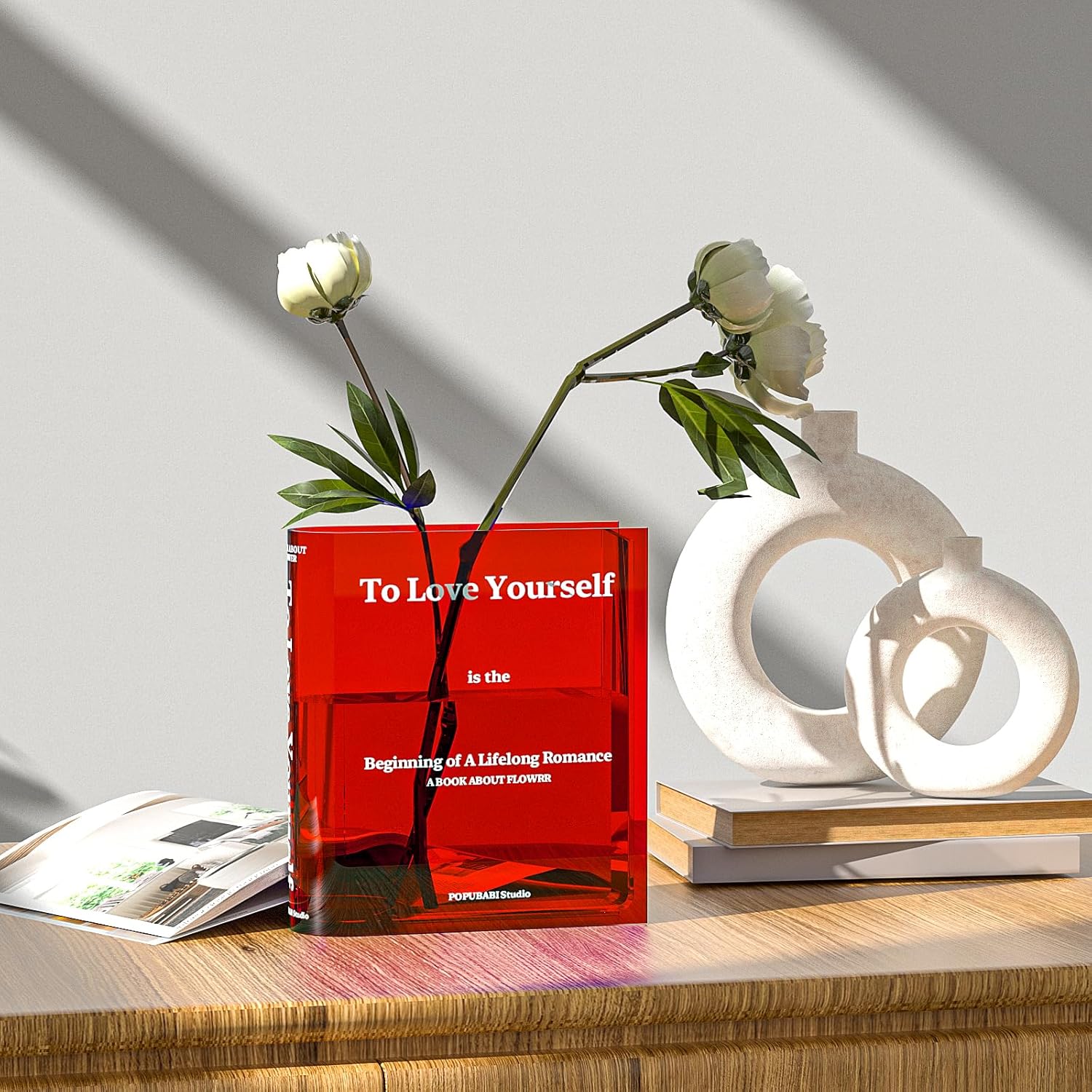 POPUBABI Book Vase to Love Yourself Clear Book Vase for