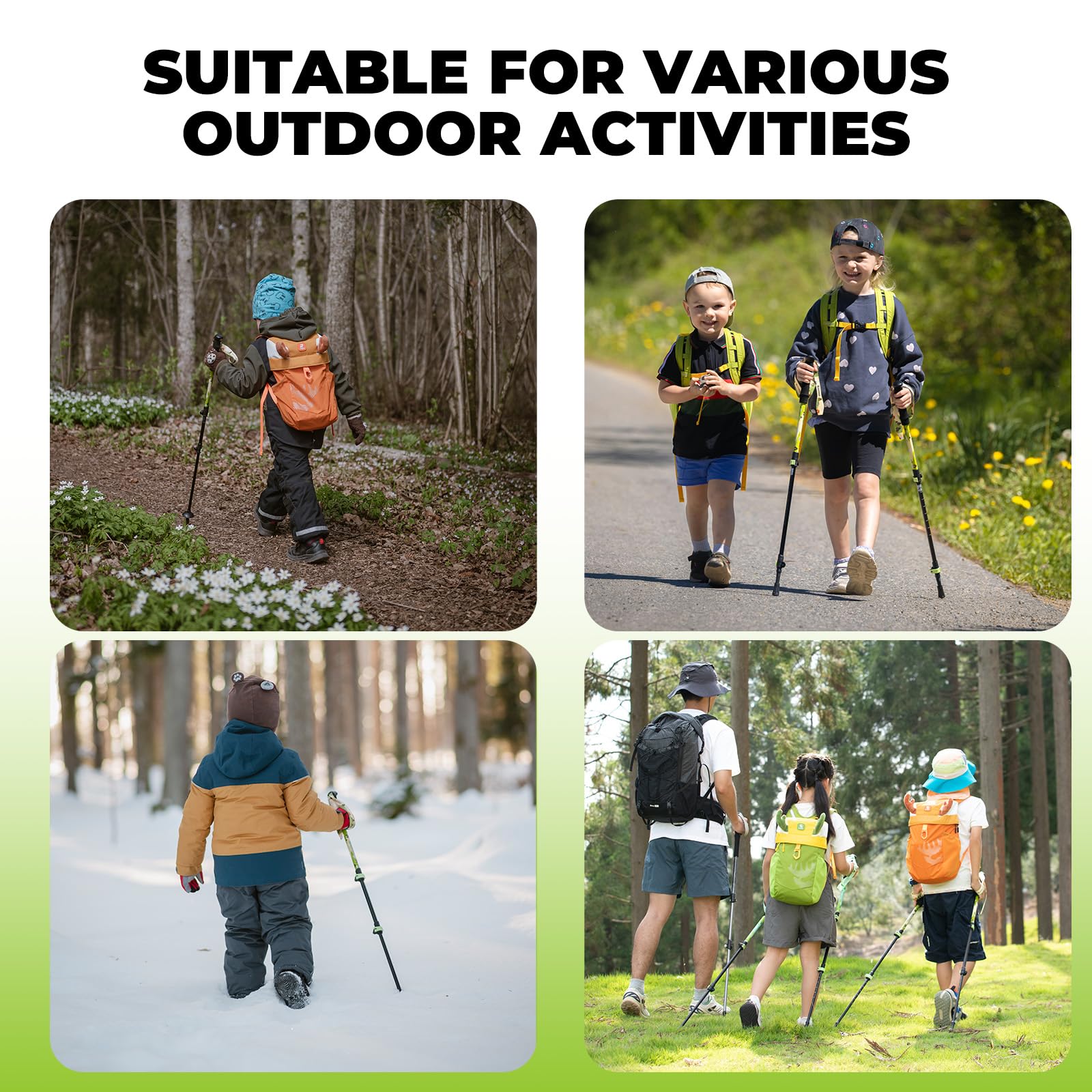 2 Pezzi Bastoni da Trekking per Bambini Pieghevoli in Alluminio | Regolabile 51-100cm, con Manico in Eva, Bastoncini Telescopici Leggero, Bastoncini da Trekking per Montagna Escursioni