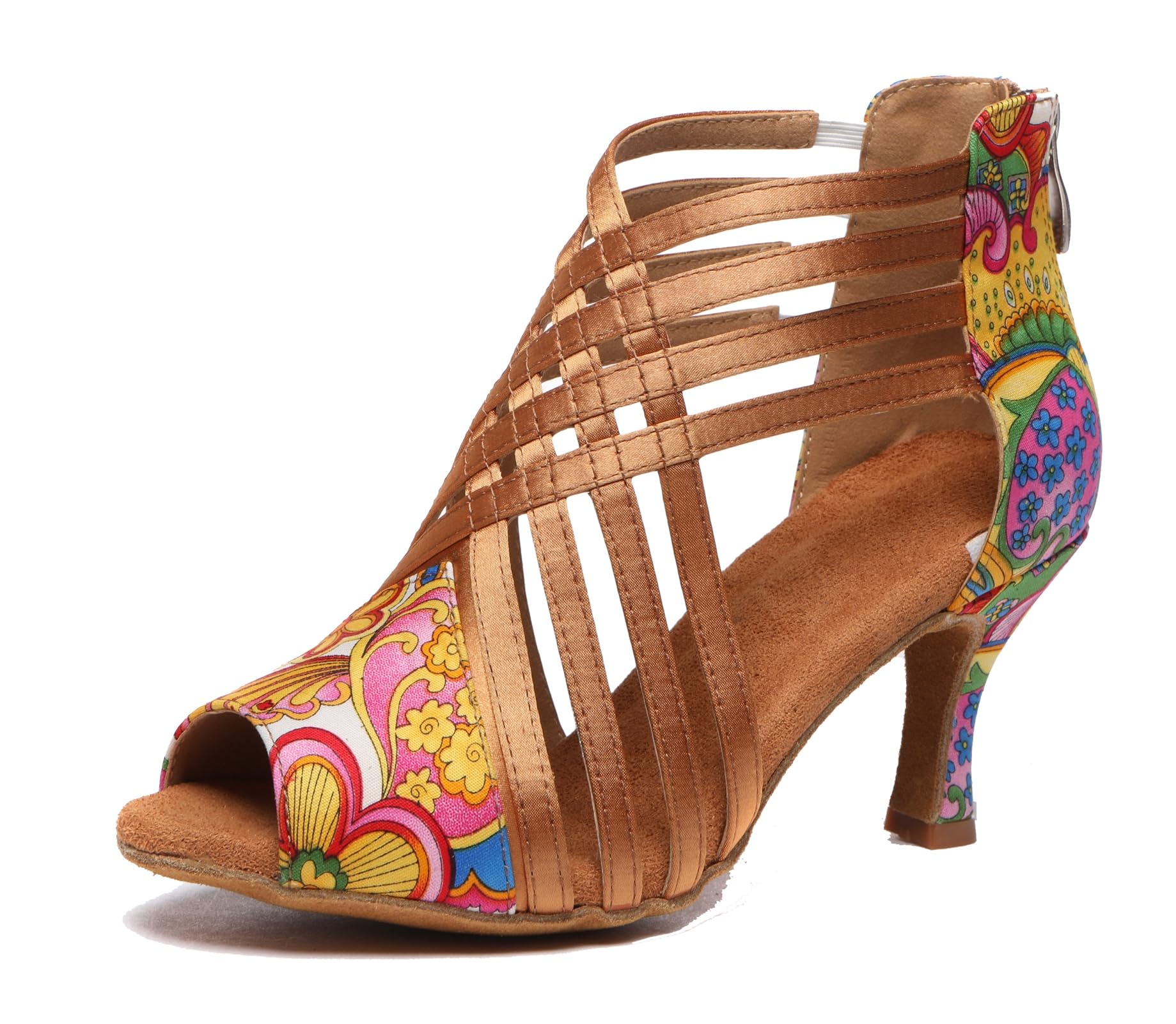 Minishion Women Ballroom Dancing Shoes Peep Toe Evening Party Ankle Sandal Booties