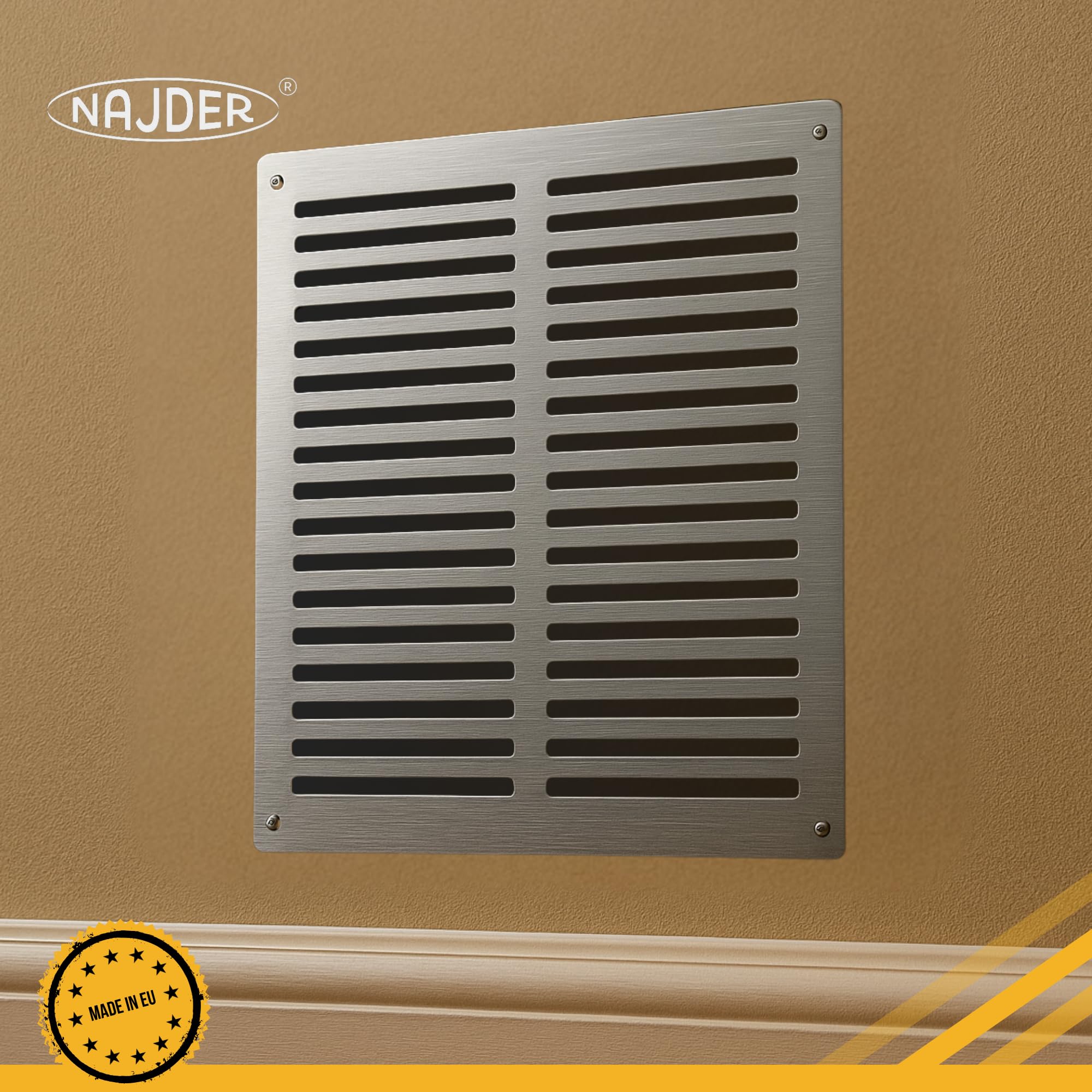 NAJDER Grille d'aération en Aluminium 300x400 mm, DIBOND, Couverture d'aération Plat, Grille d'évacuation d'air, Fentes d'aération de Surface, Ouvertures d'aération, Bouche de Ventilation pour Mur