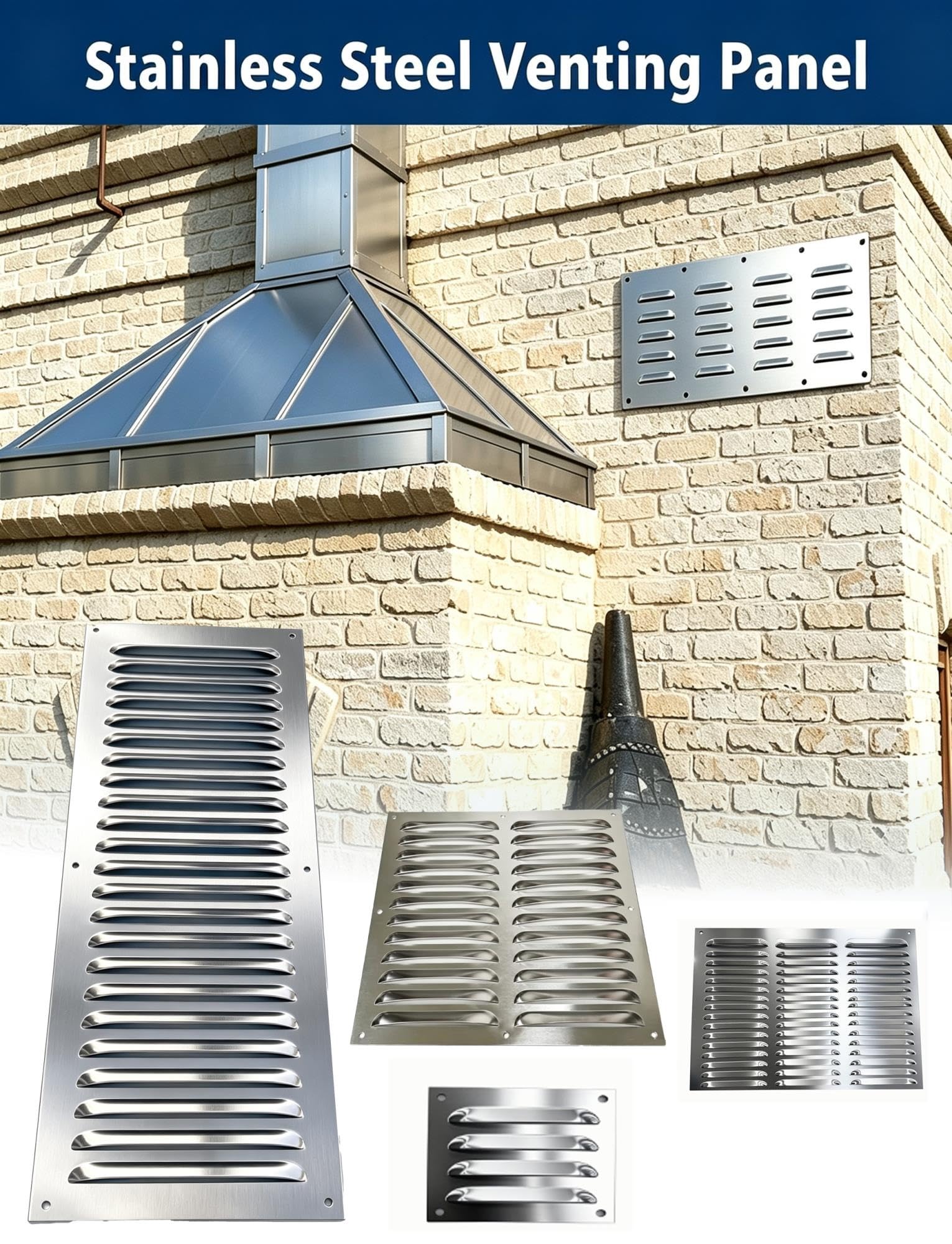 Rejilla de ventilación inox 304, pared y techo, 10-90cm