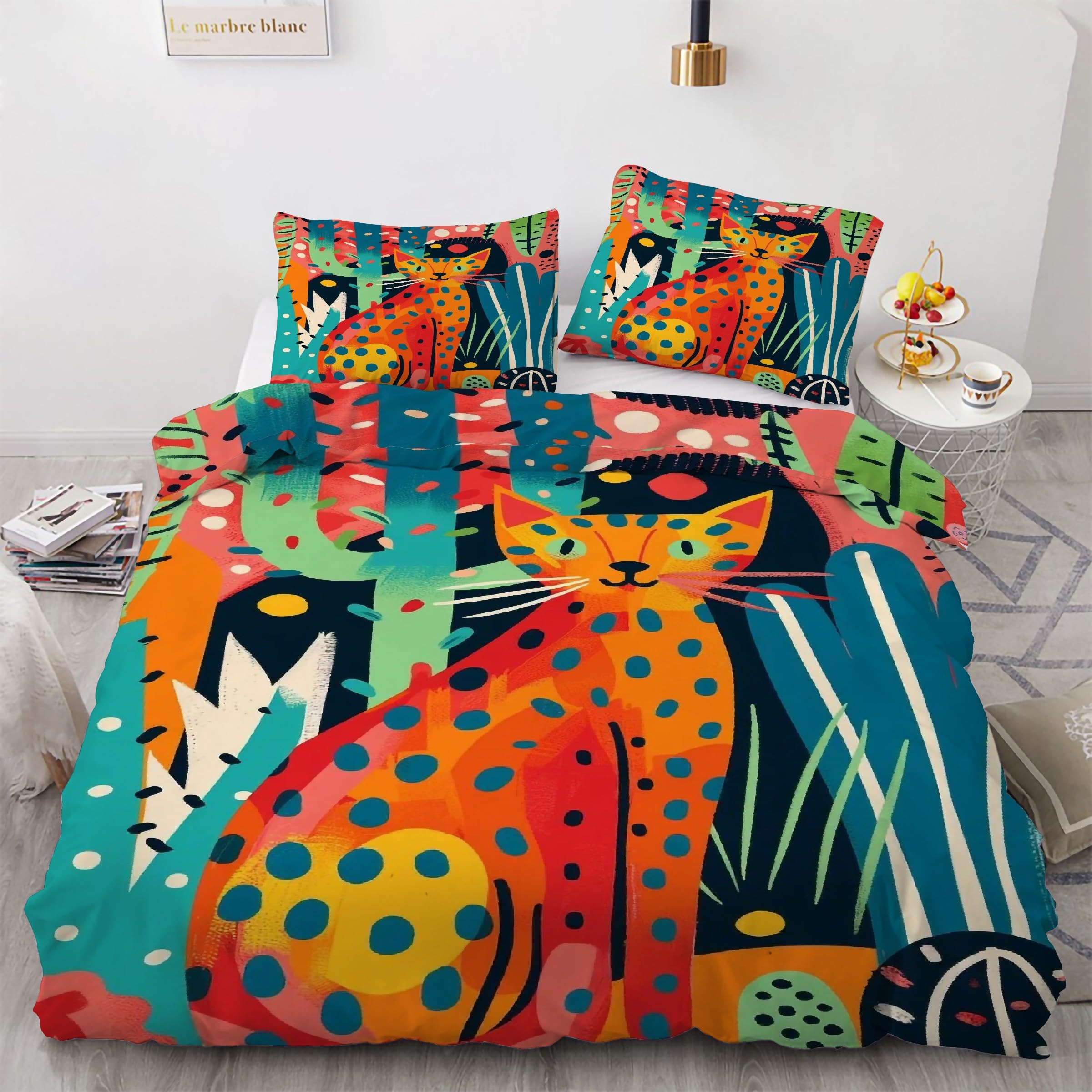 Housse Couette 200x200 Animal Chat Parure de Lit 3 Pièces KG4582