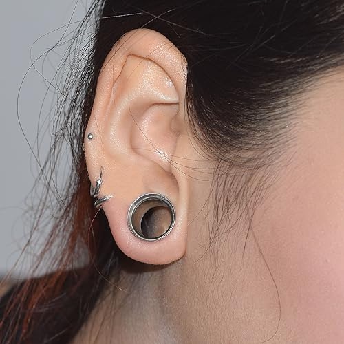 Miniatura 6 de Qmcandy 18 piezas u 8 piezas de 8g-58 pulgadas túneles de oreja de piedra orgánica y acero inoxidable mezclados, plugs para estirar, piercing