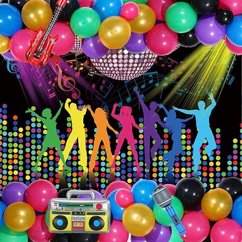 Miniatura 4 de Telón de fondo de fiesta de cumpleaños para club nocturno, baile de graduación, telón de fondo de fotos de bola de discoteca Let's Crazy Colorful