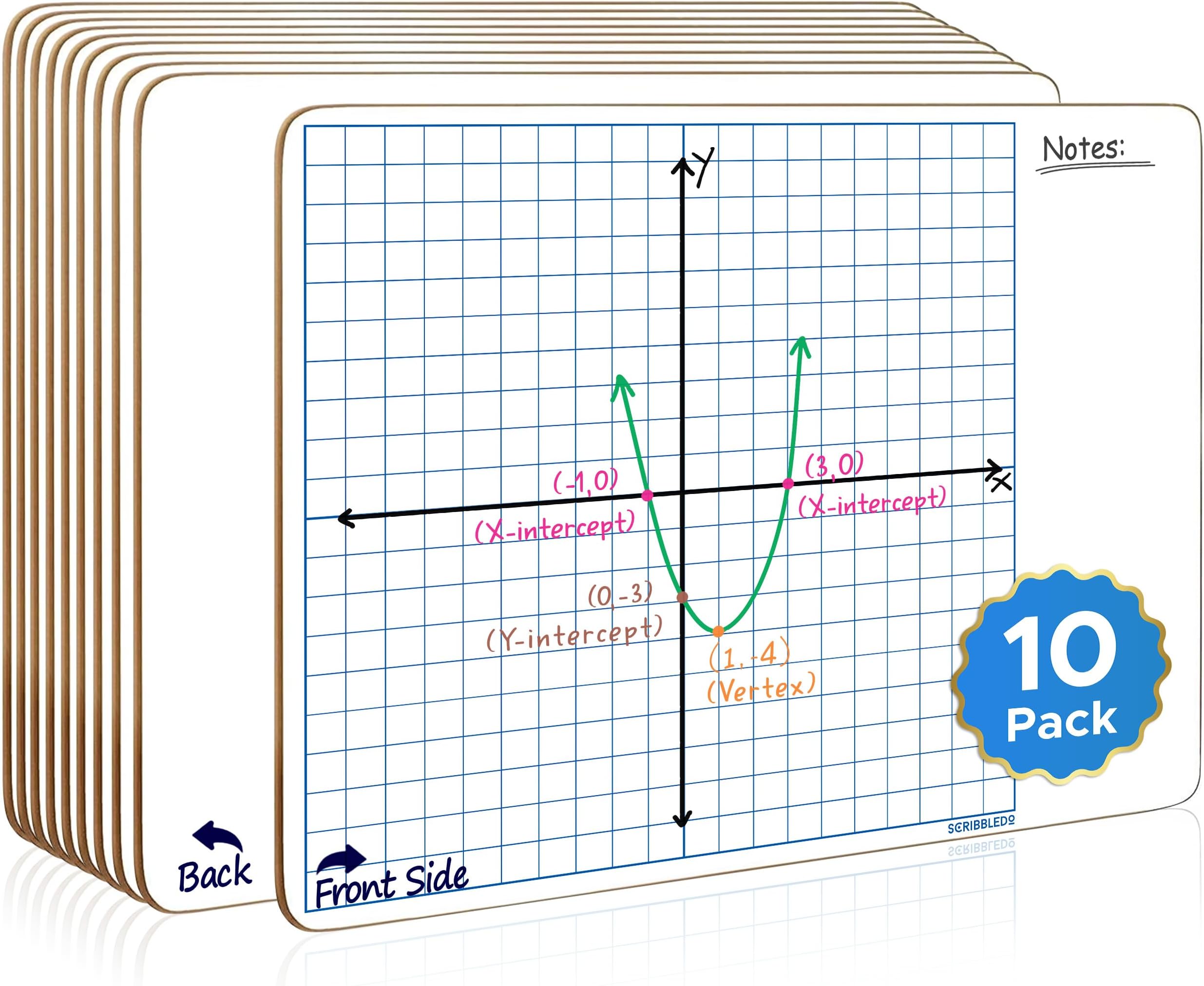 SCRIBBLEDO 10 Pack Dry Erase Graph Whiteboard 11"x14" Double Sided Dry Erase Board with Grid for Home School Classroom Kids and Students Portable Grid Board for Graphing and Geometry Coordinate Plane