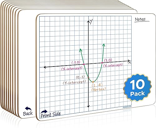 SCRIBBLEDO Paquete de 10 pizarras blancas de borrado en seco de 11 x 14 pulgadas, pizarra de borrado en seco de doble cara con cuadrícula para el