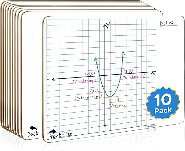 SCRIBBLEDO 10 Pack Dry Erase Graph Whiteboard 11"x14" Double Sided Dry Erase Board with Grid for Home School Classroom Kids and Students Portable Grid Board for Graphing and Geometry Coordinate Plane