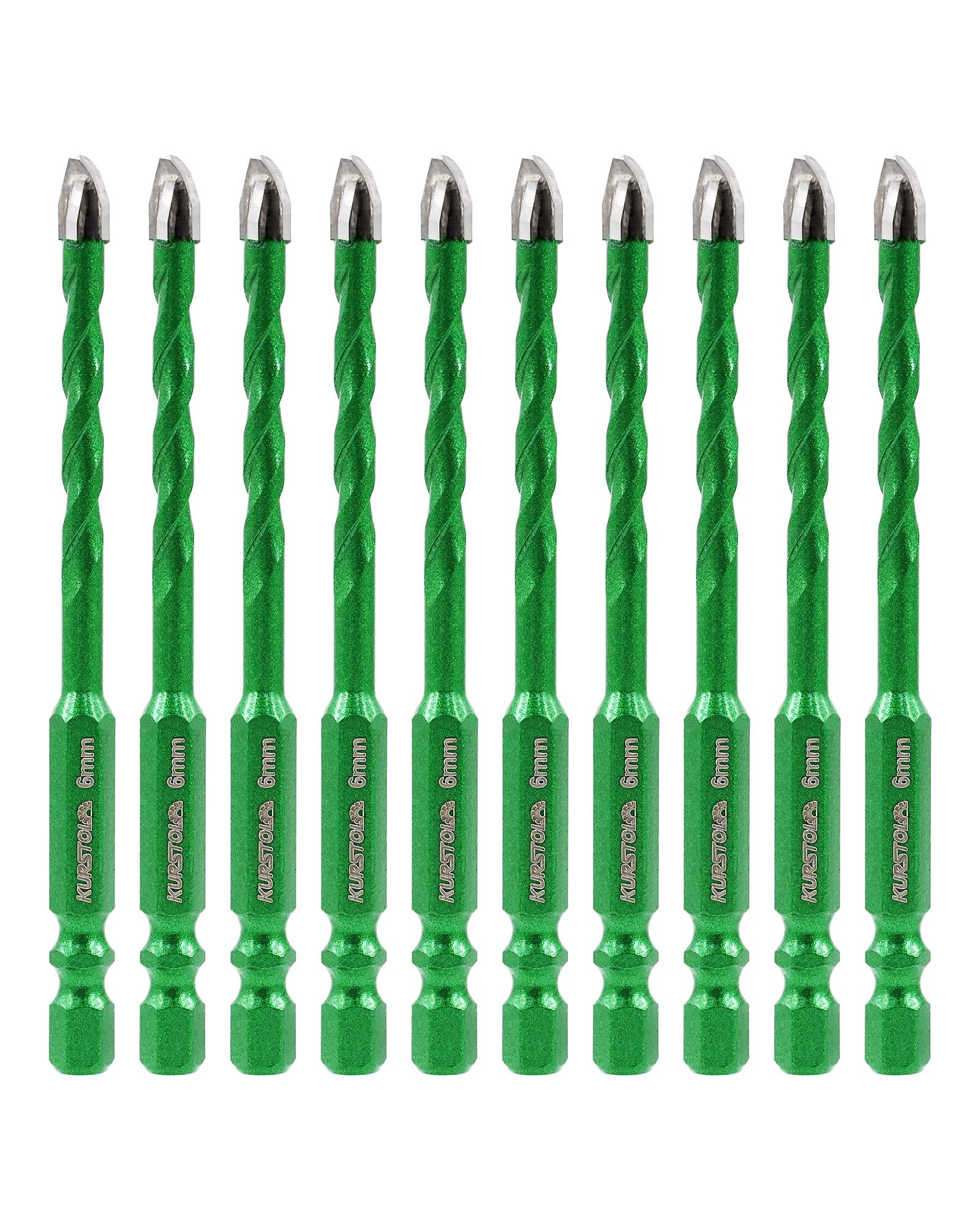 KURSTOL Masonry Drill Bit Set, 10pcs 6mm Carbide Eccentric Drill Bit Quick Change Shank for Masonry Concrete Glass Ceramic Tile Wood Plastic