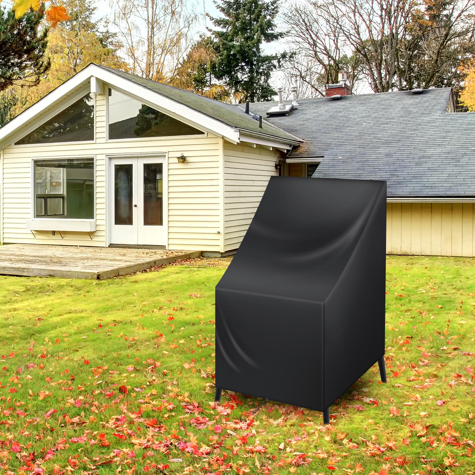 Cozary Copertura Sedie Esterno, 64x64x70/120 cm Impermeabile Copertura Protettiva per Sedie da Esterno, 210D Oxford Anti-UV Copertura Mobili da Giardino - Nero
