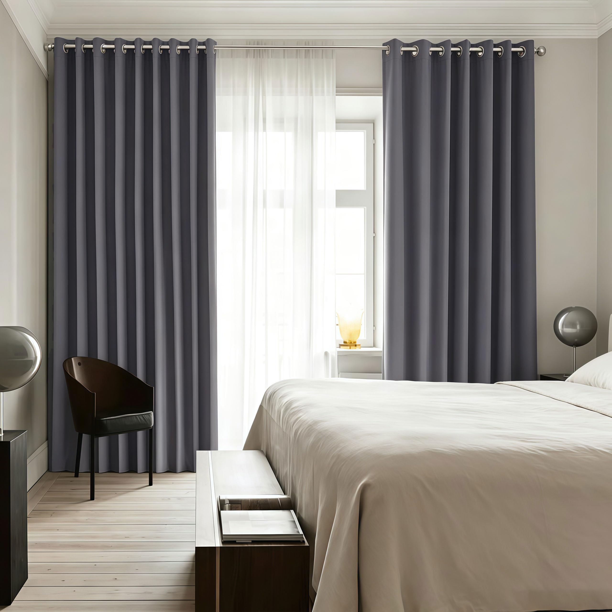 LIUJYUAN Black Out Curtain 390 x 265 cm Privacy Protection, Rod Pocket, with Eyelet Eyelet Curtain, Window Thermal Insulated Energy for Balcony, Kithcen Window, Dark Grey