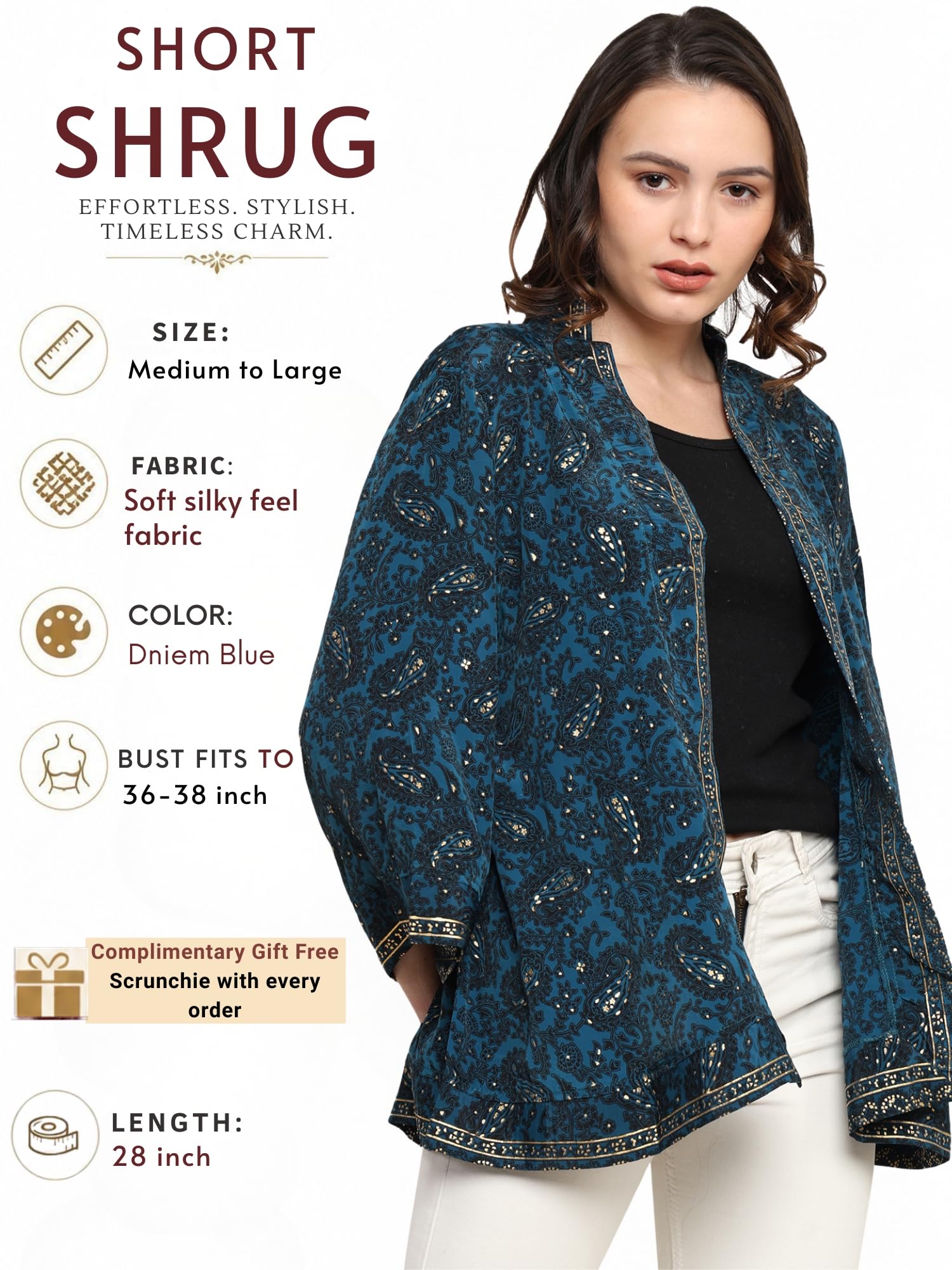 KE KANHA EXPORTS Women Shrug|Shrugs for Women Stylish||Shrug Cardigan|Boho Beach Cover Up|Border Print|Easily fits S-M-L|Bust 30-42 Inches|Length 28 Inches (1147) 1