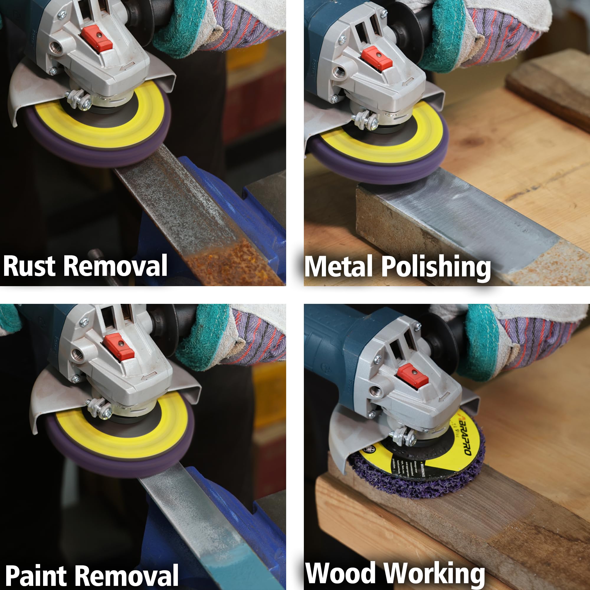 ABARPRO - Paquete de 12 discos de tira de pintura de 4 tipos (4-1/2 x 7/8 pulgadas), ruedas pelacables para quitar pintura, óxido y óxidos de superficies de metal y madera